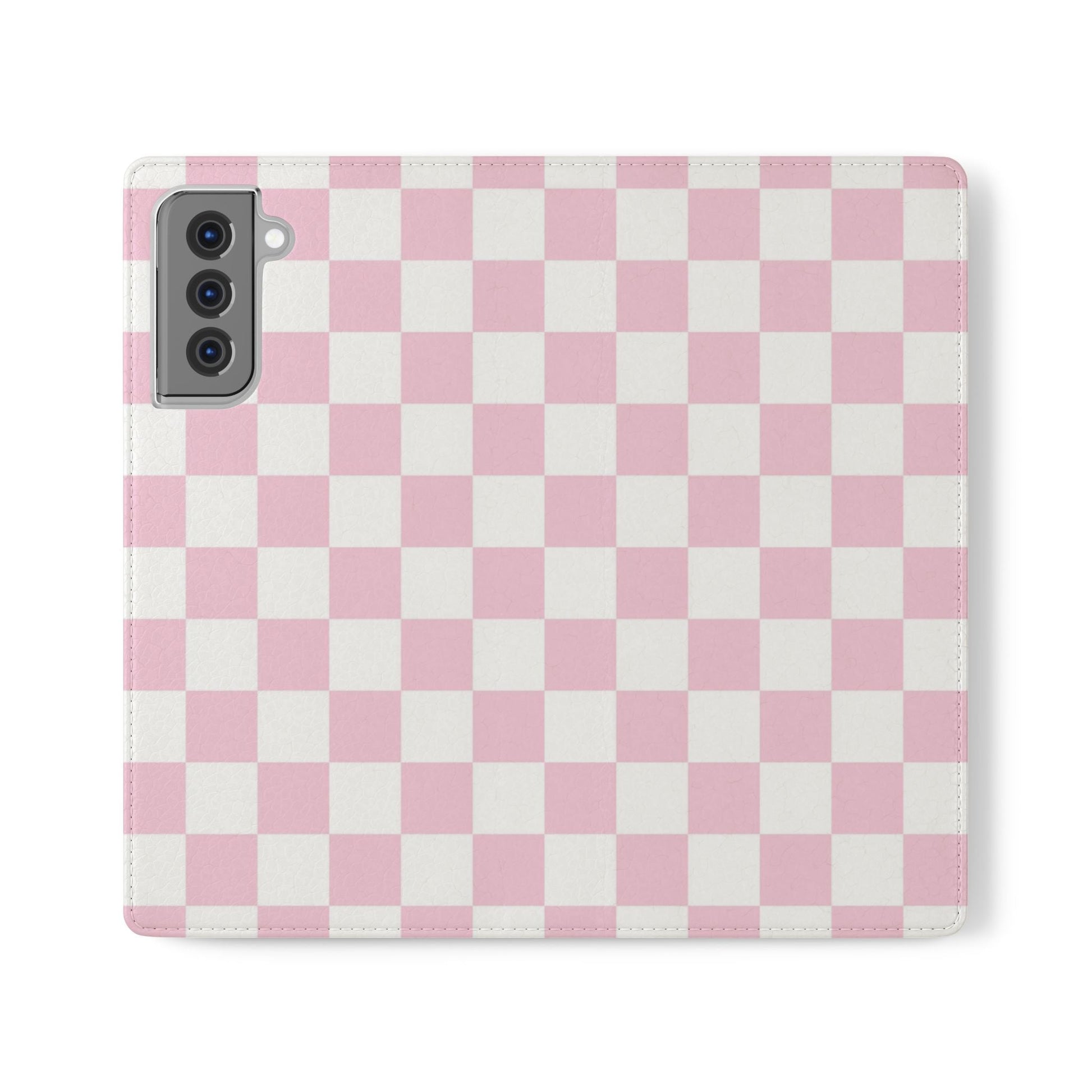 JAKKOUTTHEBXX Pink and White Checkered Faux Leather Flip Cases 2025