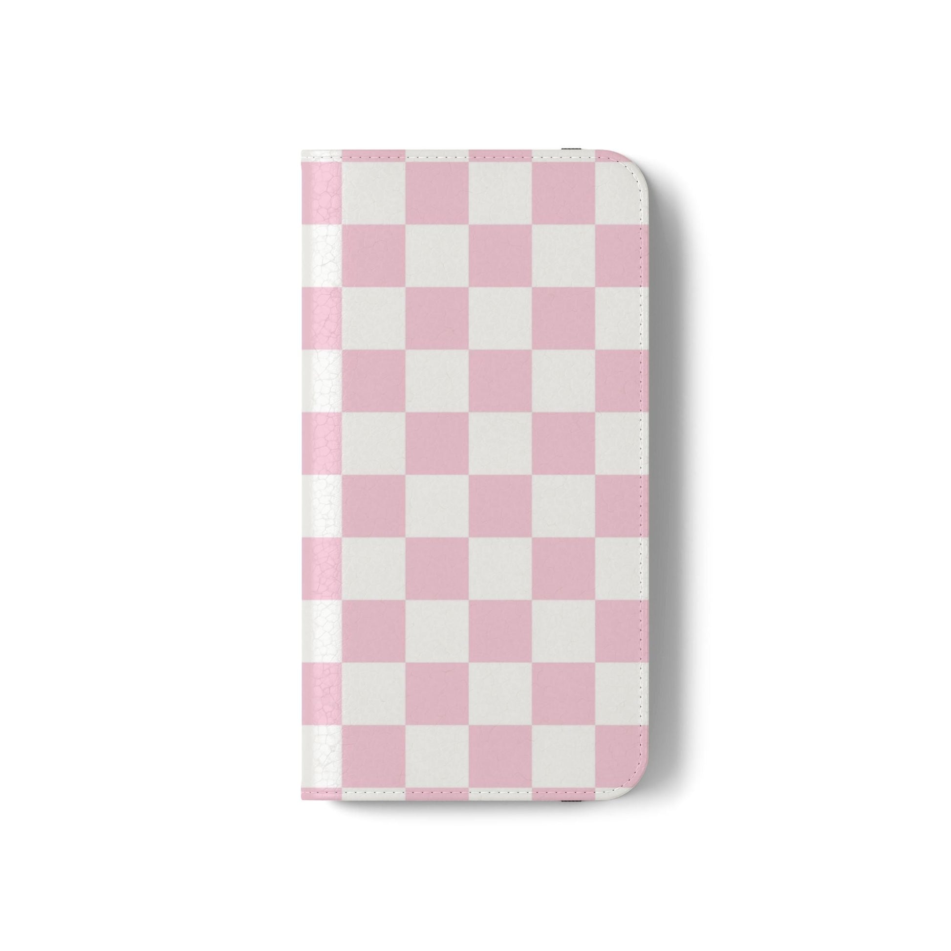 JAKKOUTTHEBXX Pink and White Checkered Faux Leather Flip Cases 2025