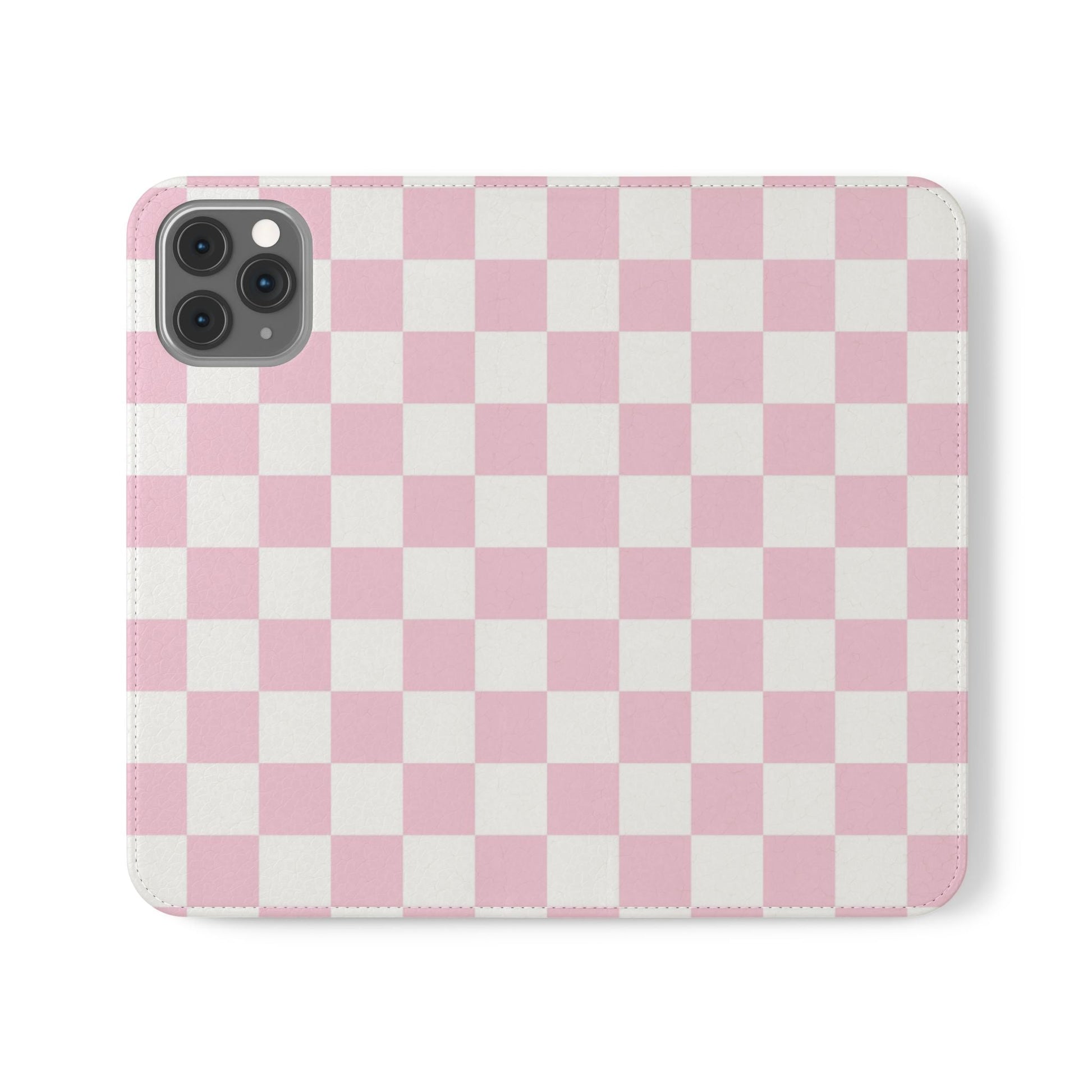 JAKKOUTTHEBXX Pink and White Checkered Faux Leather Flip Cases 2025