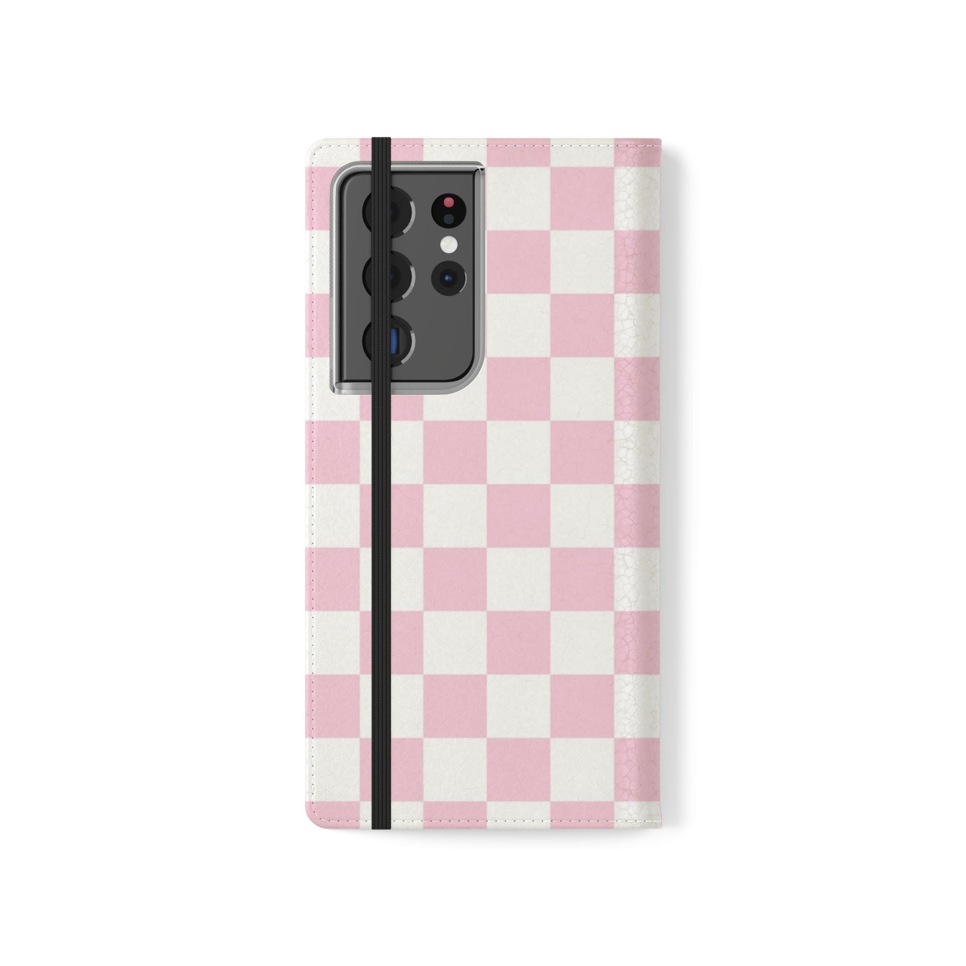 JAKKOUTTHEBXX Pink and White Checkered Faux Leather Flip Cases 2025
