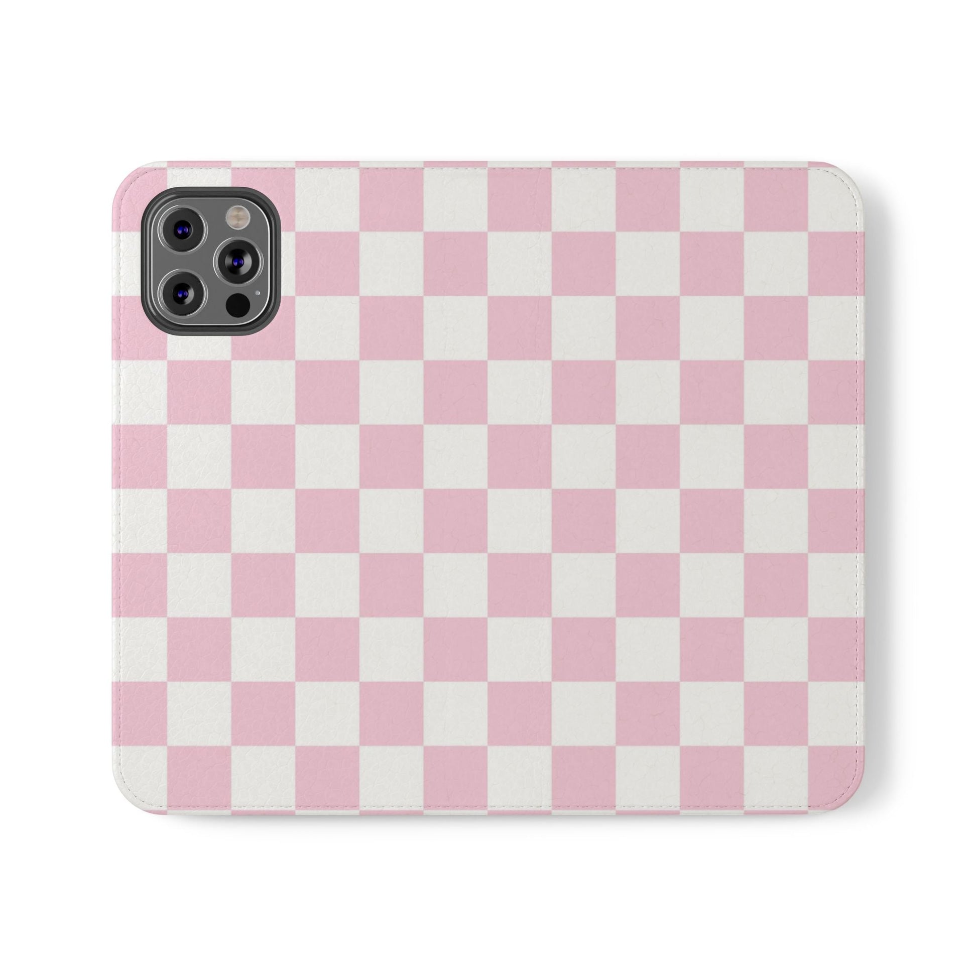JAKKOUTTHEBXX Pink and White Checkered Faux Leather Flip Cases 2025