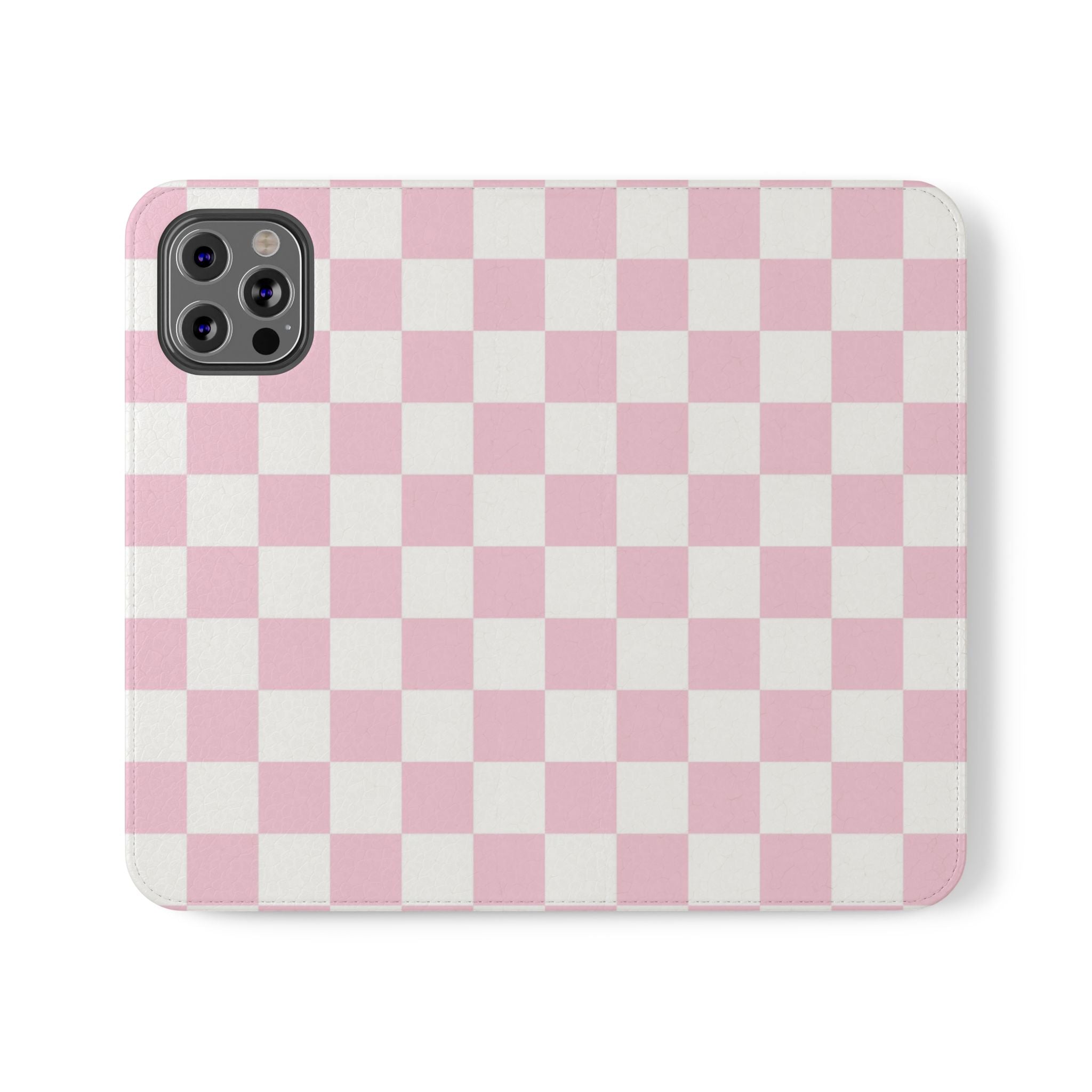 JAKKOUTTHEBXX Pink and White Checkered Faux Leather Flip Cases 2025