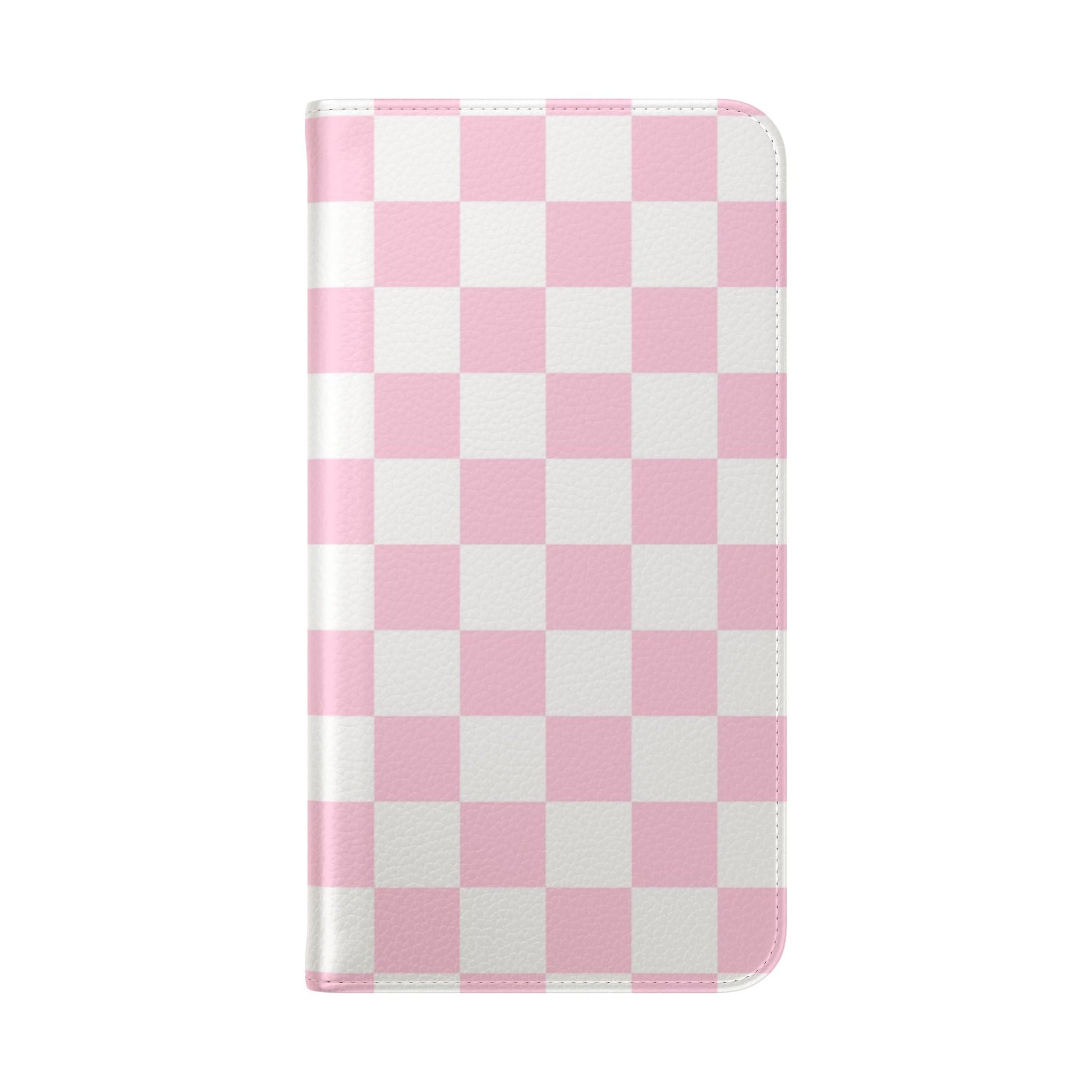JAKKOUTTHEBXX Pink and White Checkered Faux Leather Flip Cases 2025