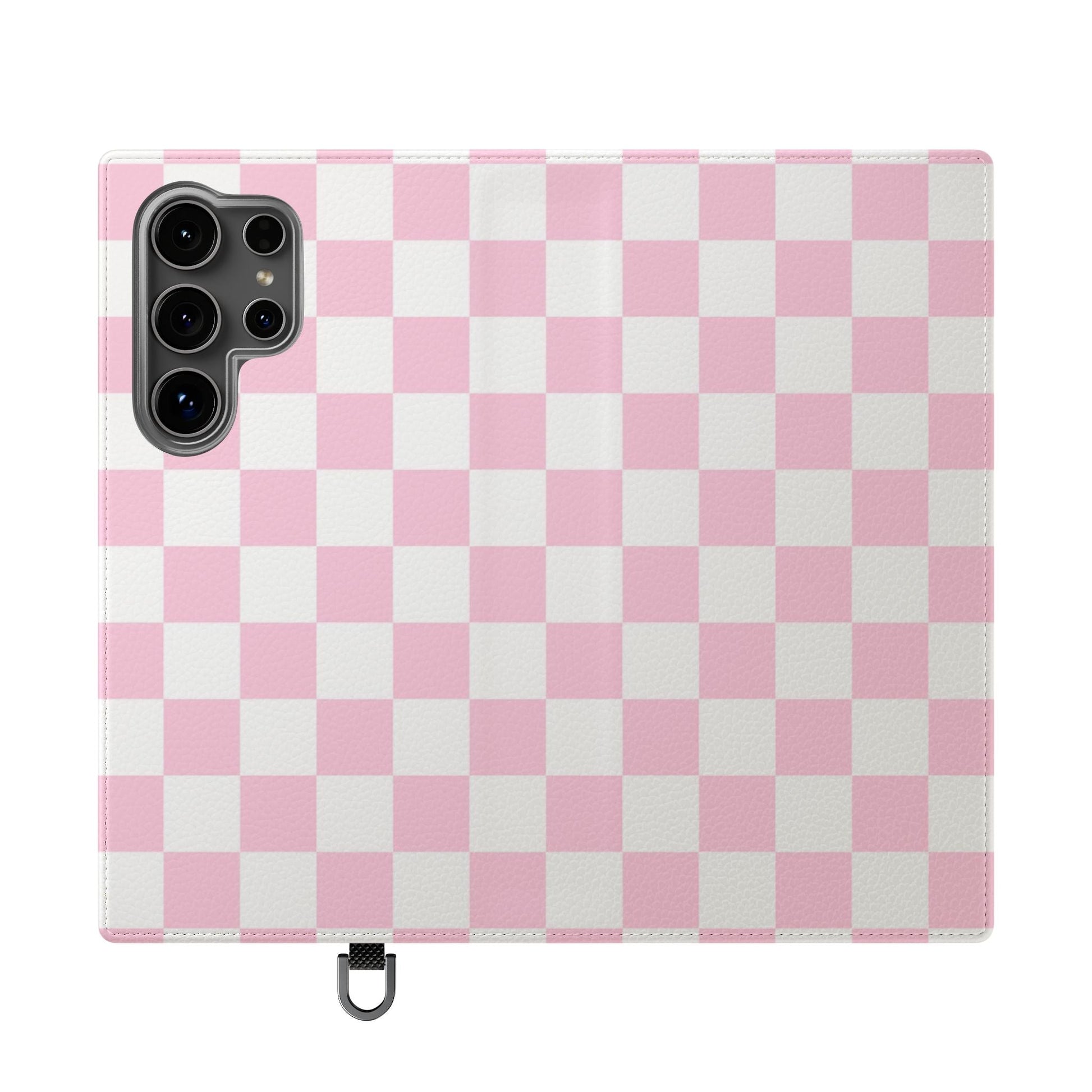 JAKKOUTTHEBXX Pink and White Checkered Faux Leather Flip Cases 2025