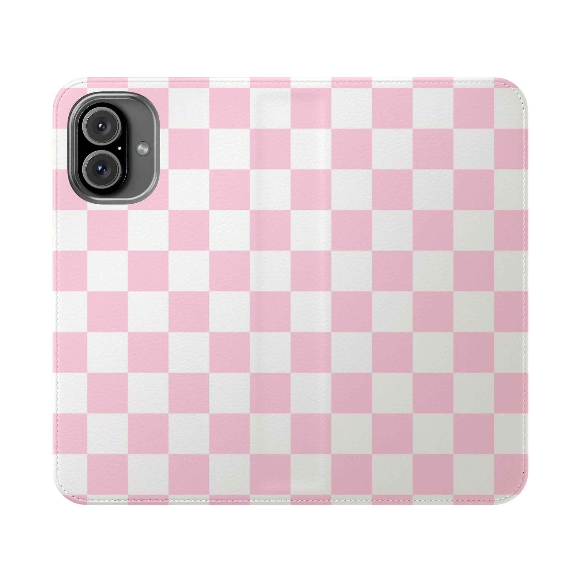 JAKKOUTTHEBXX Pink and White Checkered Faux Leather Flip Cases 2025