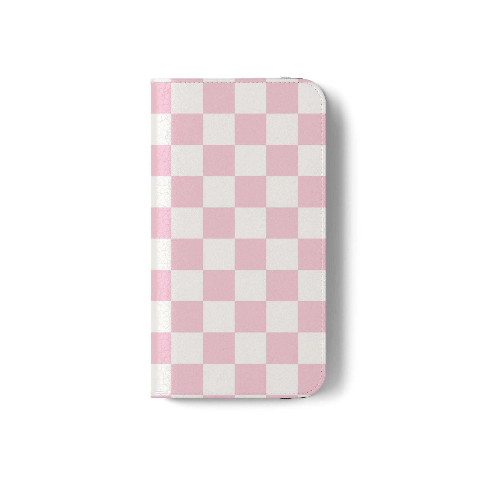 JAKKOUTTHEBXX Pink and White Checkered Faux Leather Flip Cases 2025