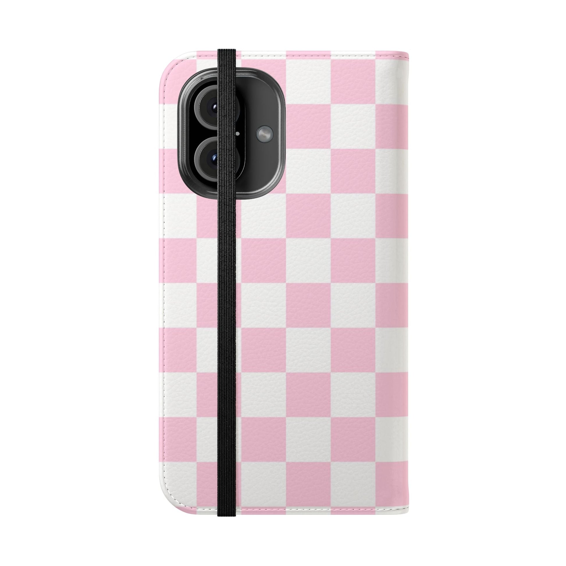 JAKKOUTTHEBXX Pink and White Checkered Faux Leather Flip Cases 2025