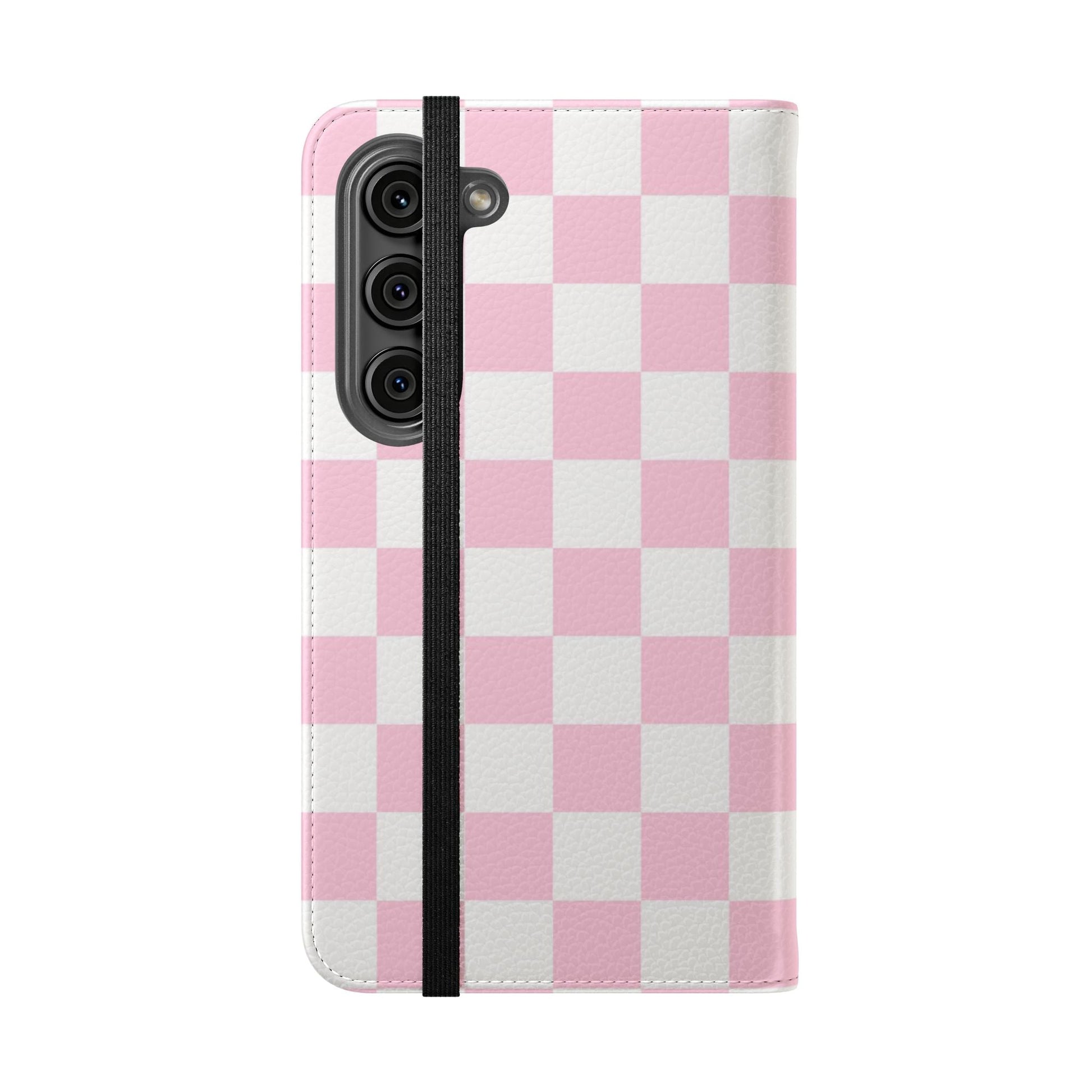 JAKKOUTTHEBXX Pink and White Checkered Faux Leather Flip Cases 2025