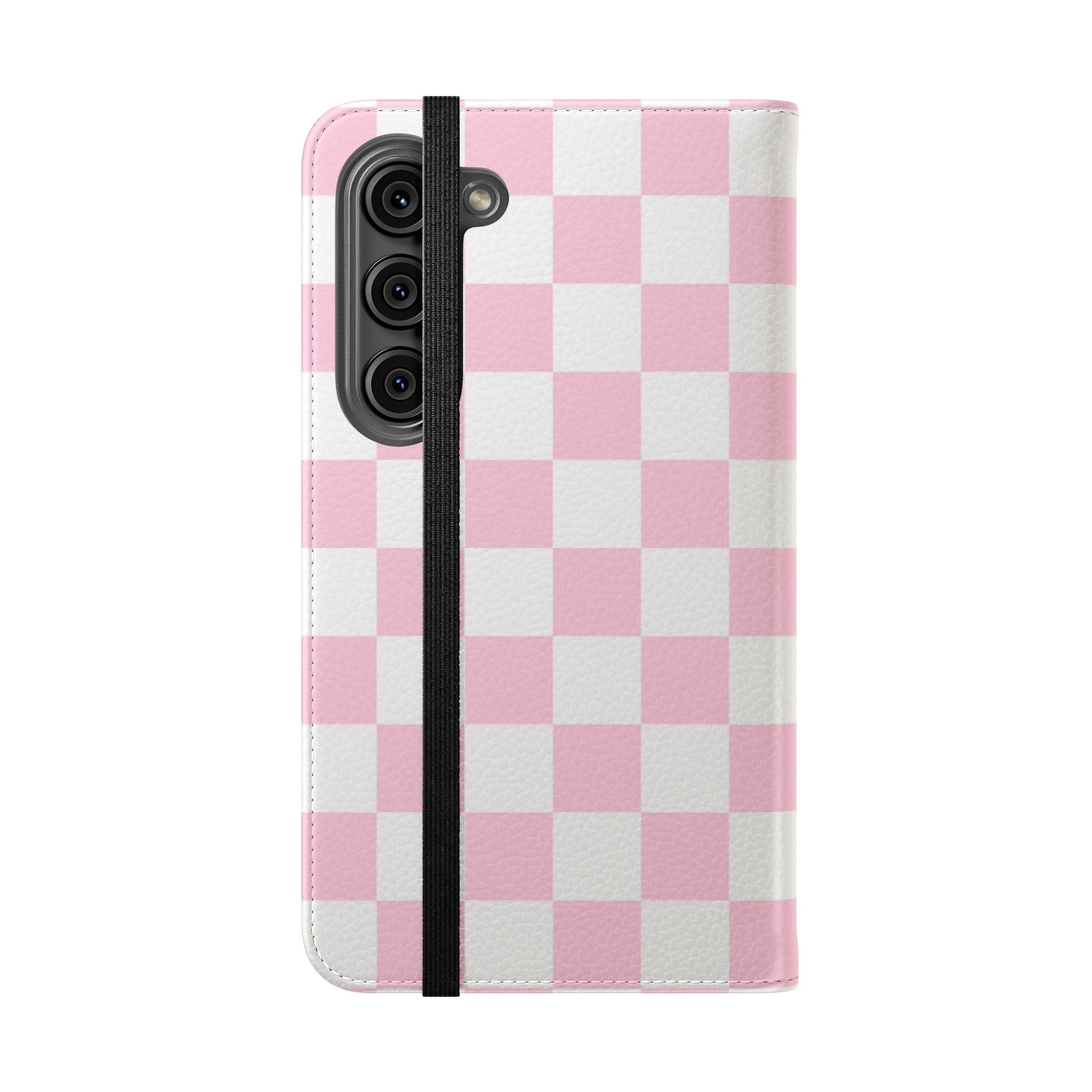 JAKKOUTTHEBXX Pink and White Checkered Faux Leather Flip Cases 2025