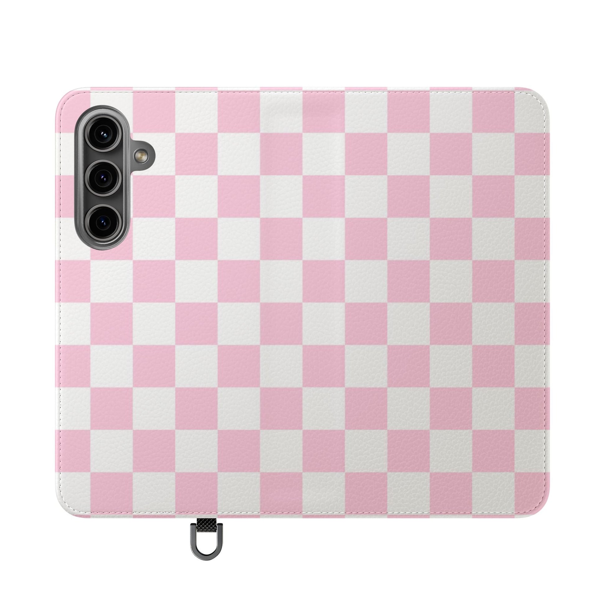 JAKKOUTTHEBXX Pink and White Checkered Faux Leather Flip Cases 2025