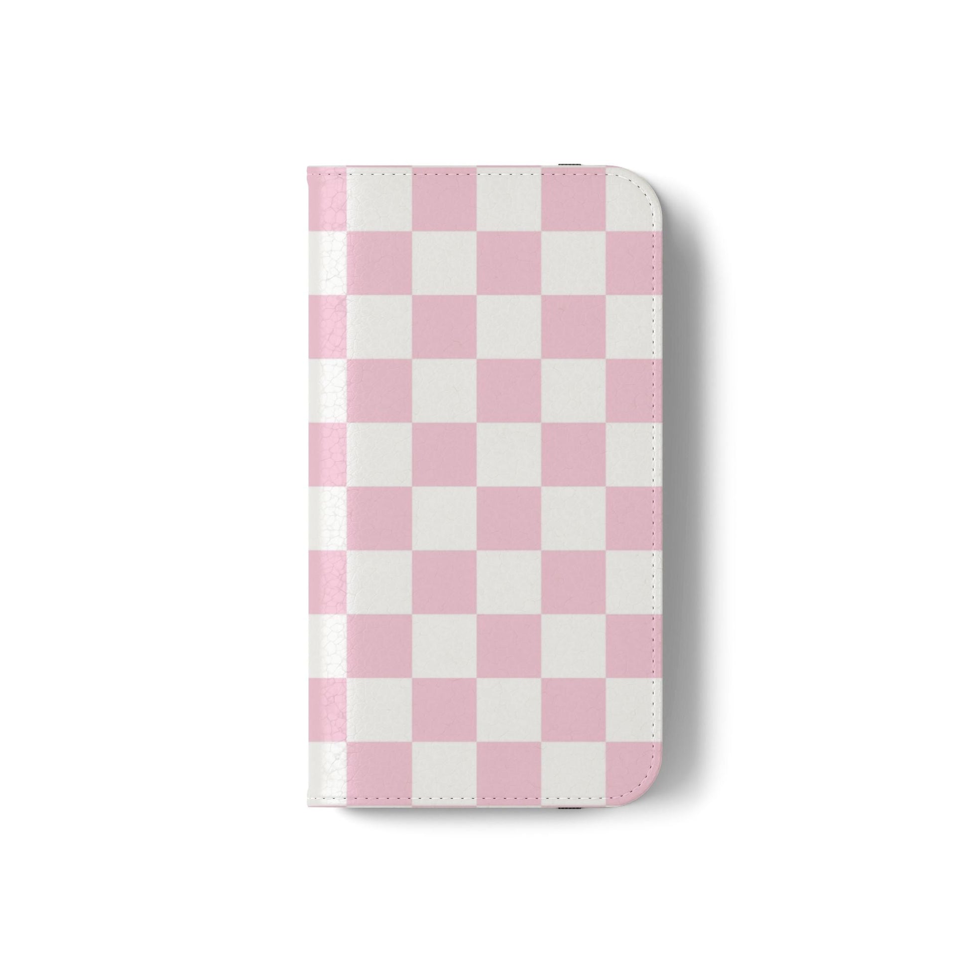 JAKKOUTTHEBXX Pink and White Checkered Faux Leather Flip Cases 2025