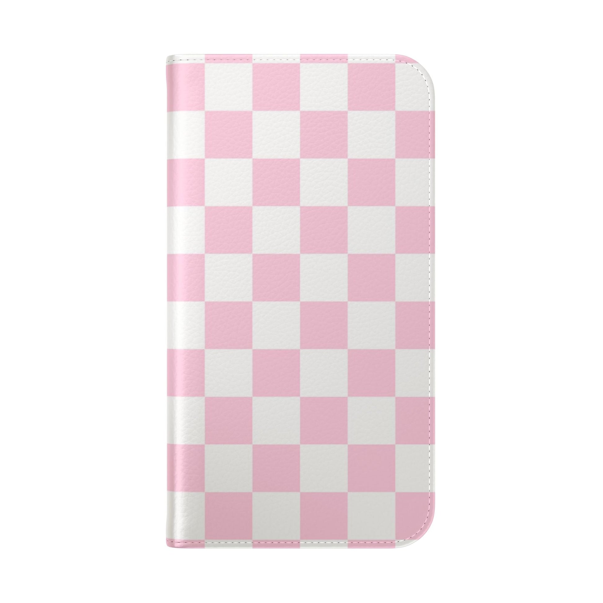 JAKKOUTTHEBXX Pink and White Checkered Faux Leather Flip Cases 2025