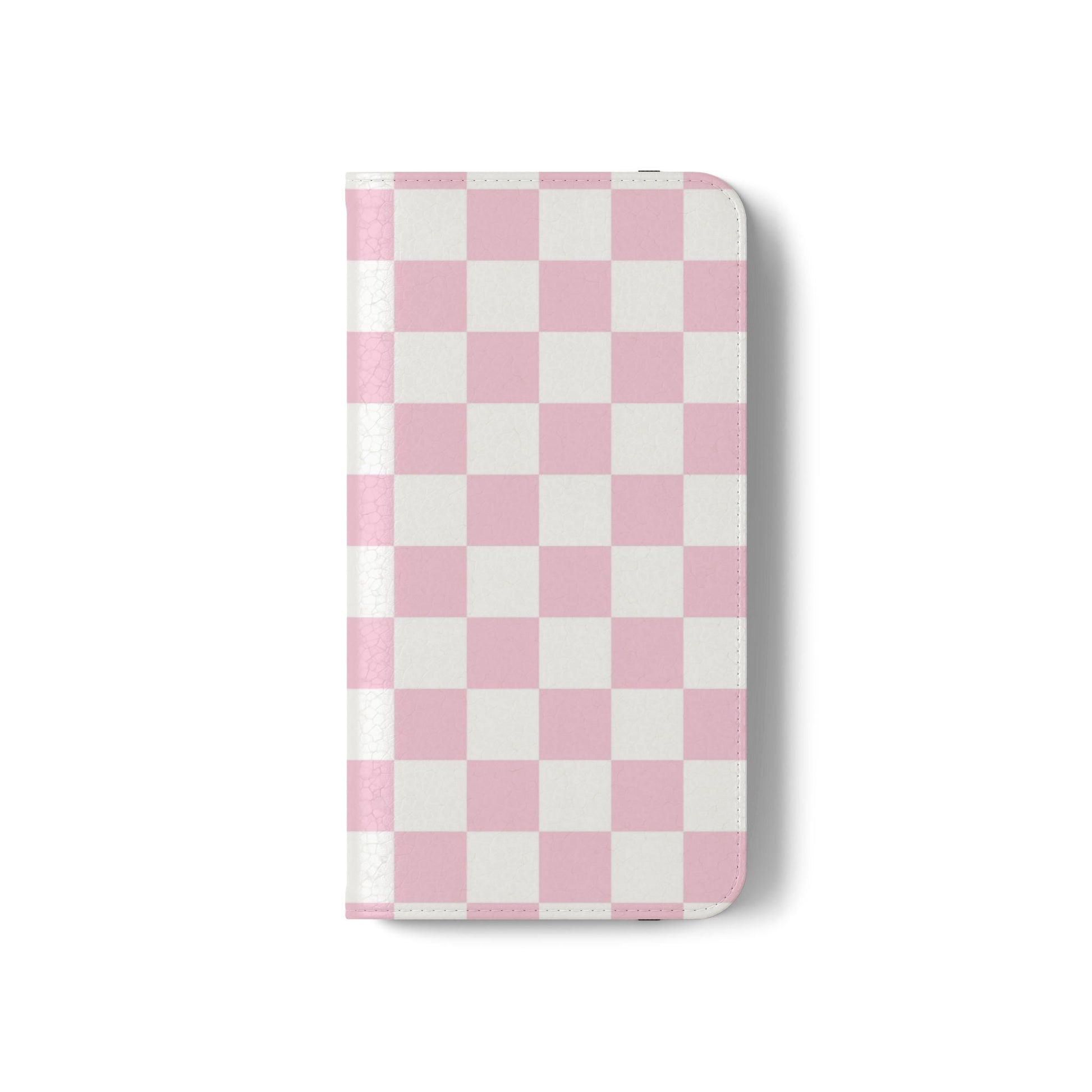 JAKKOUTTHEBXX Pink and White Checkered Faux Leather Flip Cases 2025