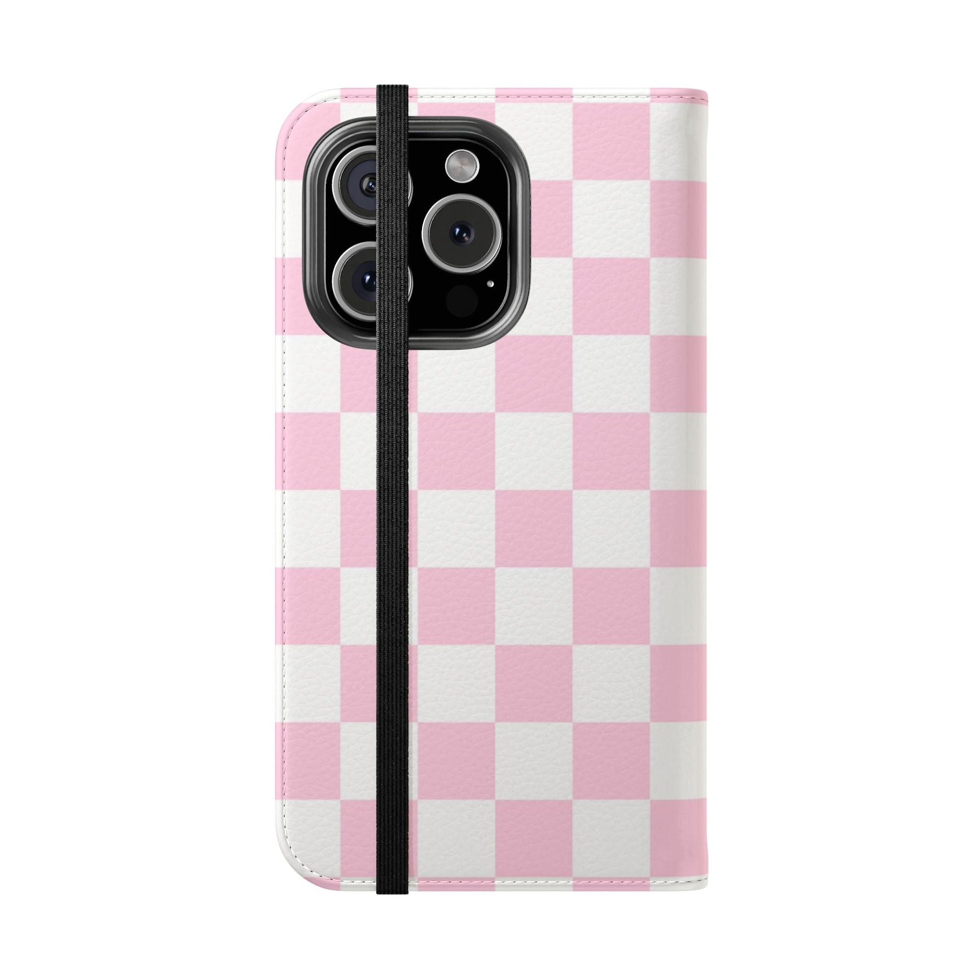 JAKKOUTTHEBXX Pink and White Checkered Faux Leather Flip Cases 2025