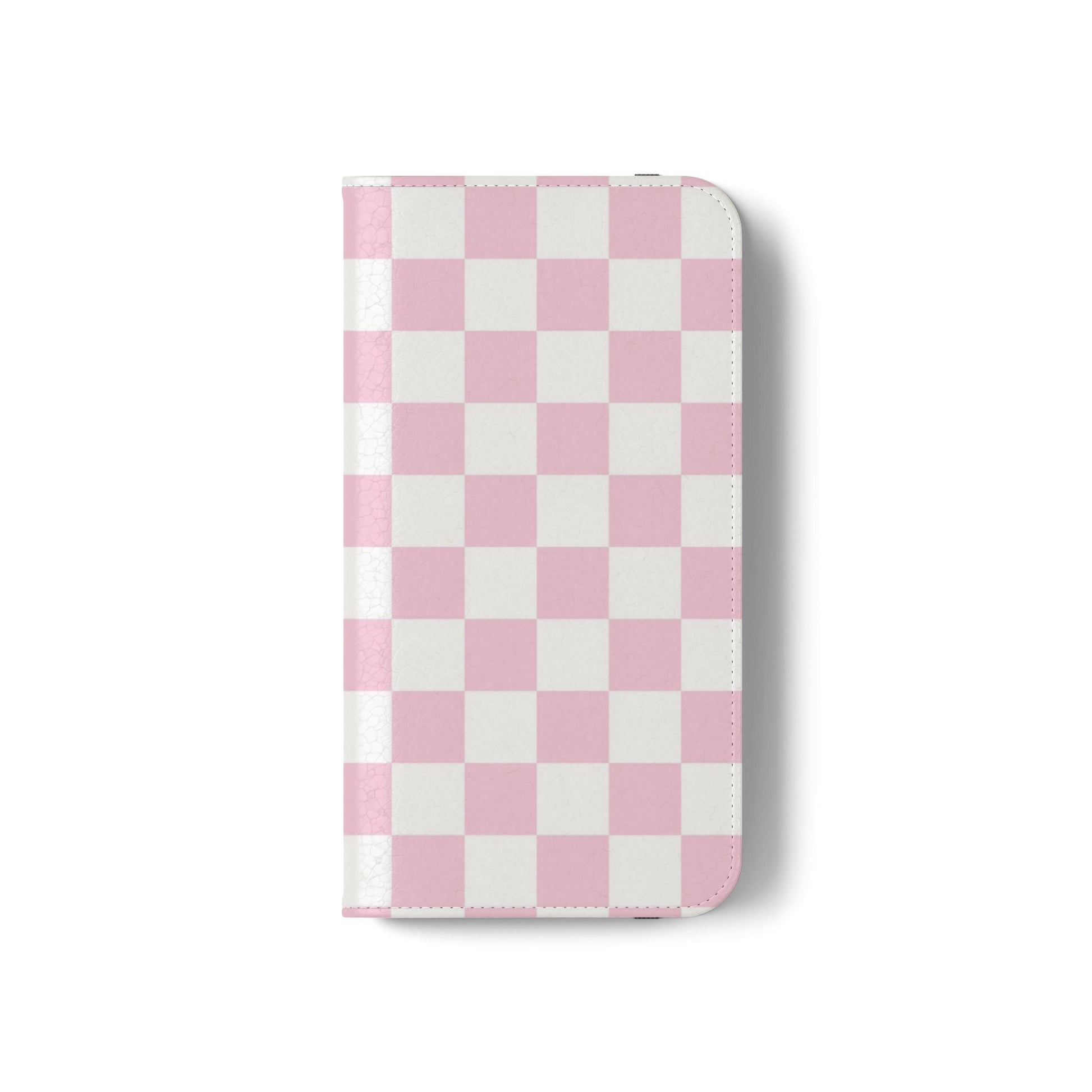 JAKKOUTTHEBXX Pink and White Checkered Faux Leather Flip Cases 2025