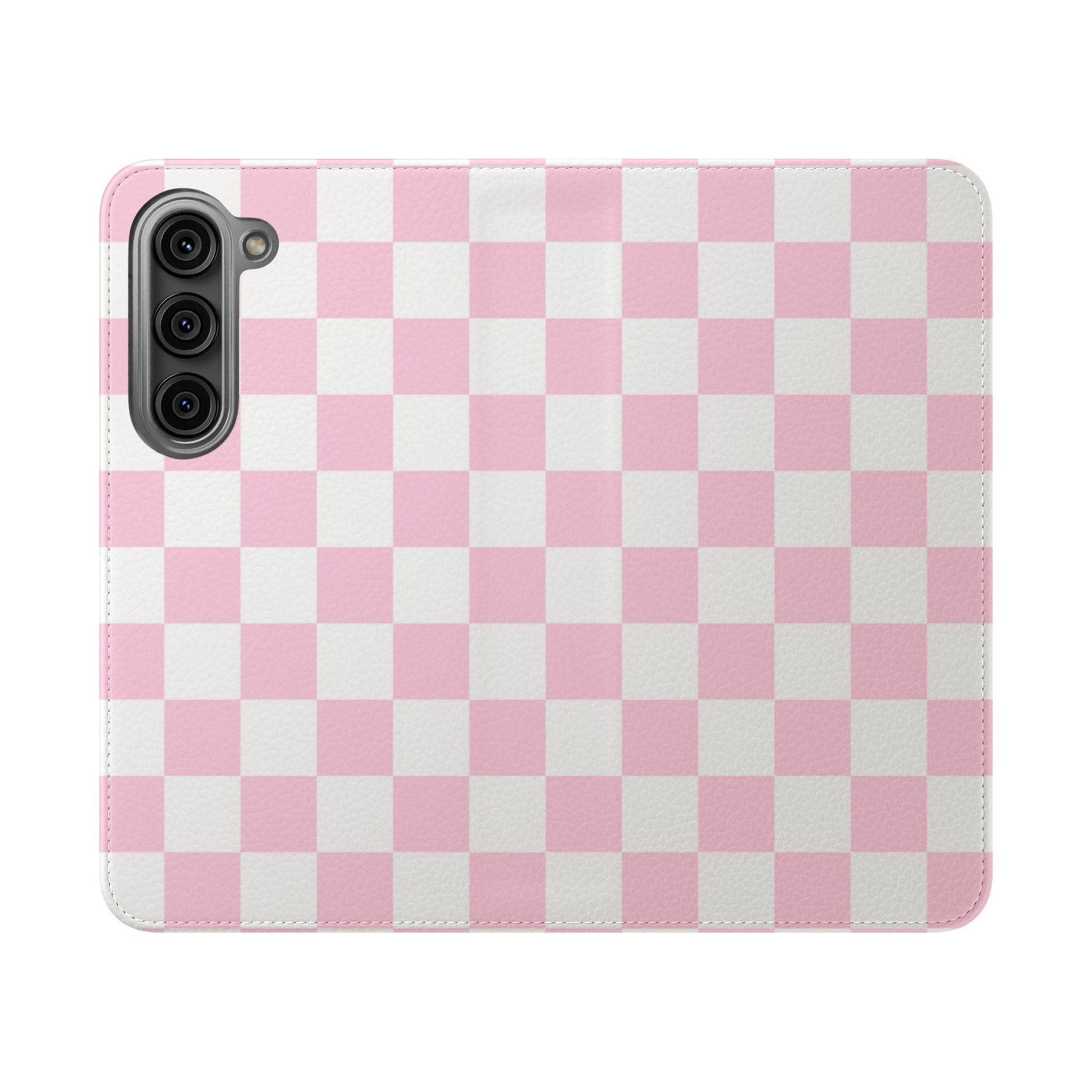 JAKKOUTTHEBXX Pink and White Checkered Faux Leather Flip Cases 2025