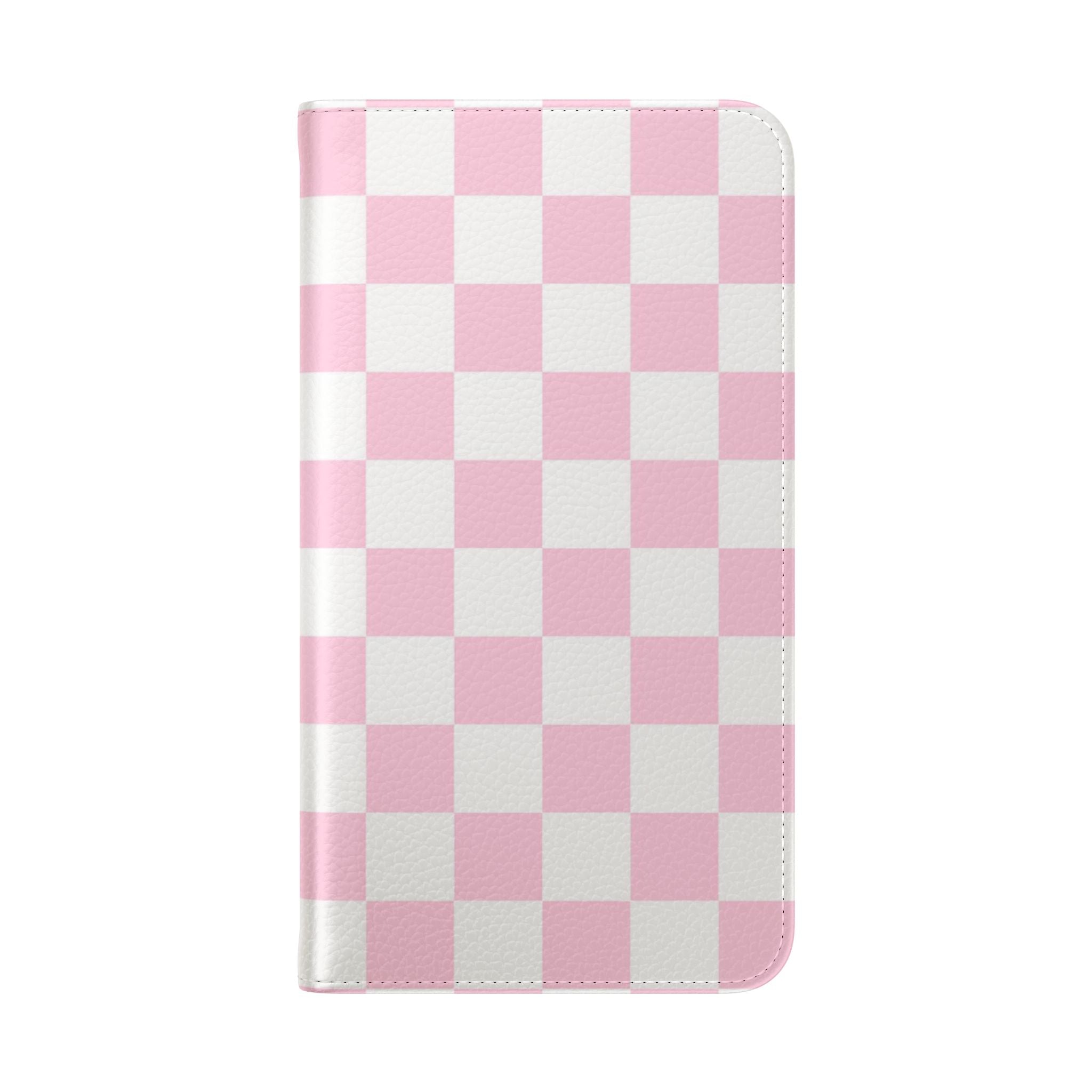 JAKKOUTTHEBXX Pink and White Checkered Faux Leather Flip Cases 2025