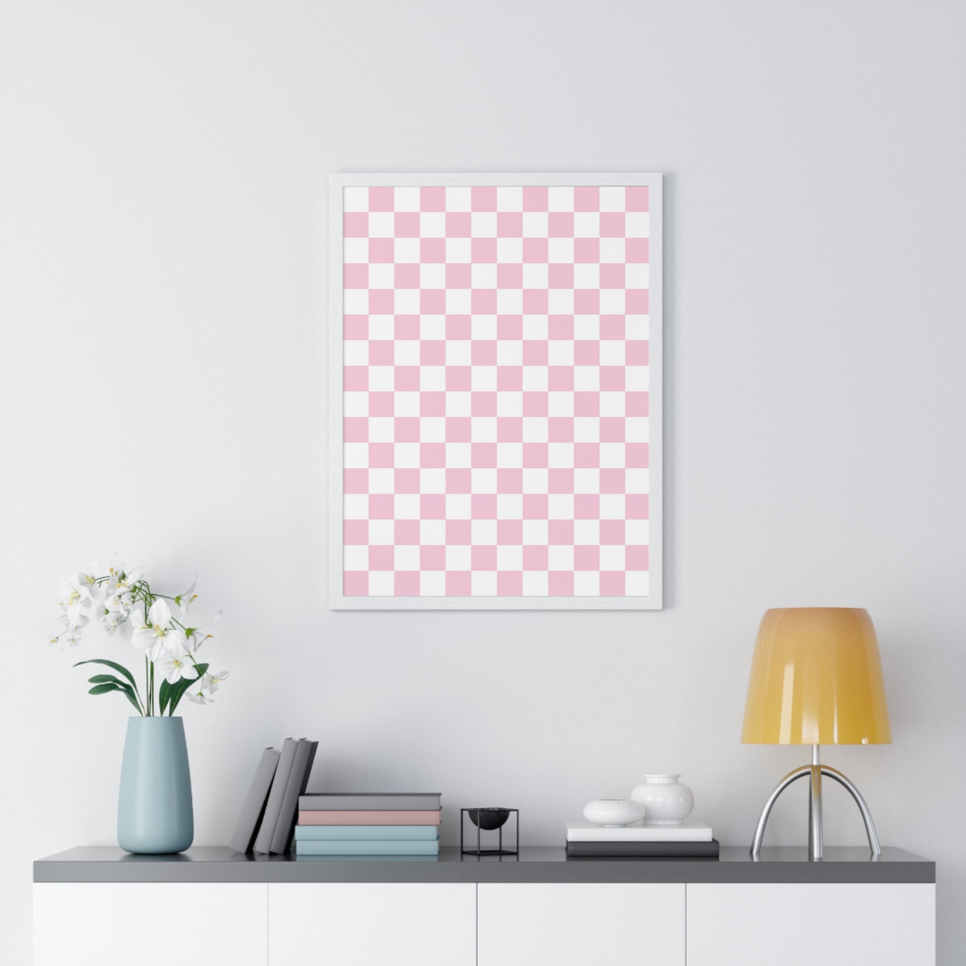 JAKKOUTTHEBXX Pink and White Checkered Framed Poster 2025