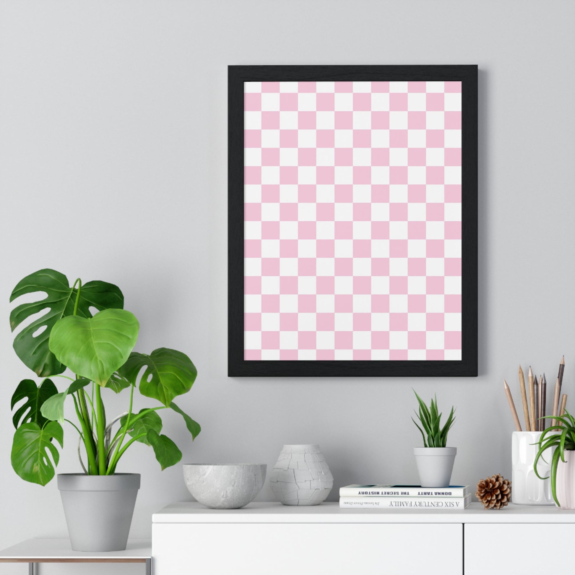 JAKKOUTTHEBXX Pink and White Checkered Framed Poster 2025