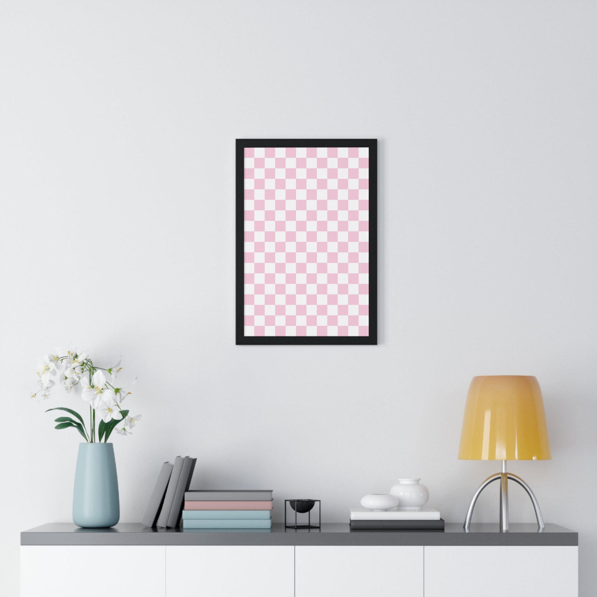 JAKKOUTTHEBXX Pink and White Checkered Framed Poster 2025