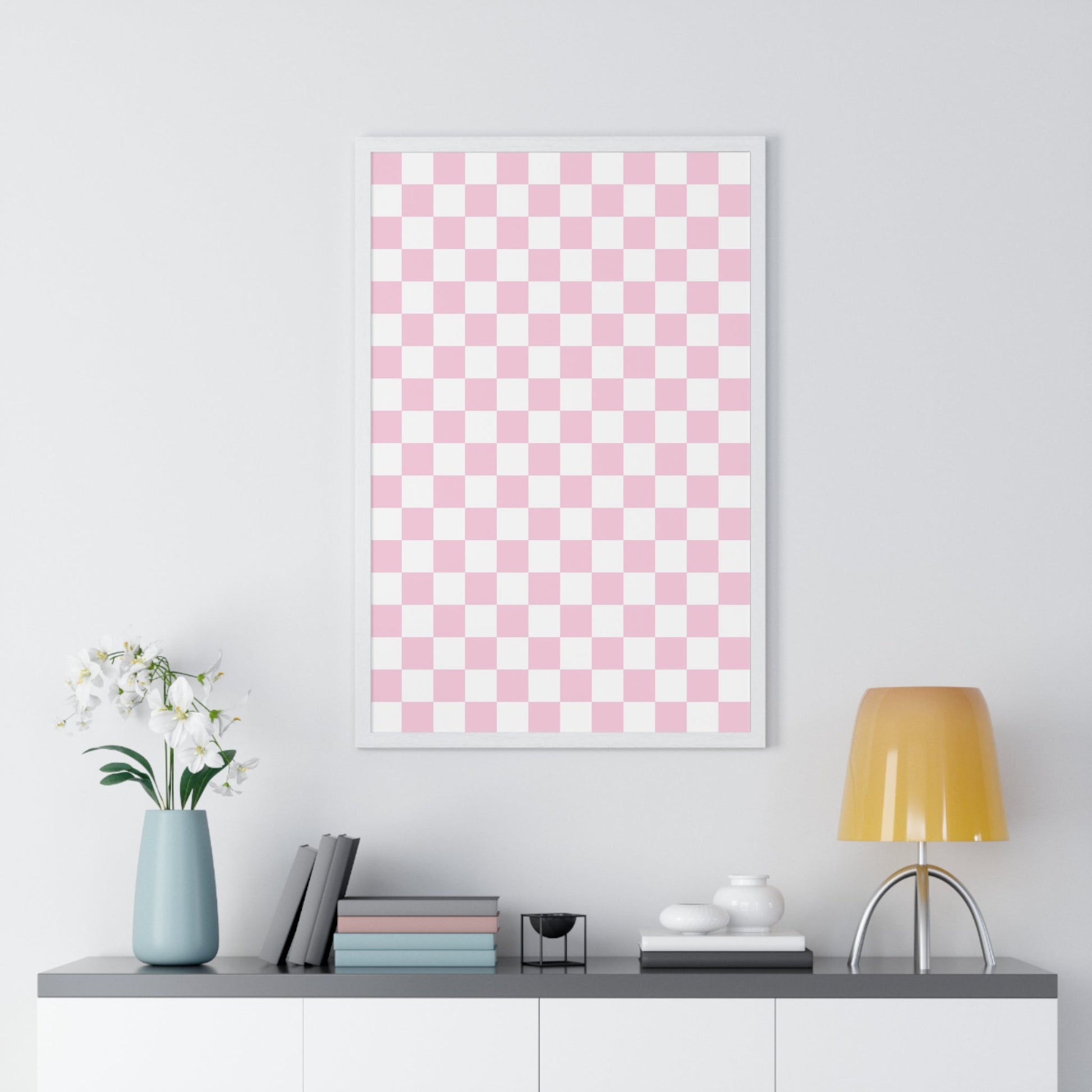 JAKKOUTTHEBXX Pink and White Checkered Framed Poster 2025