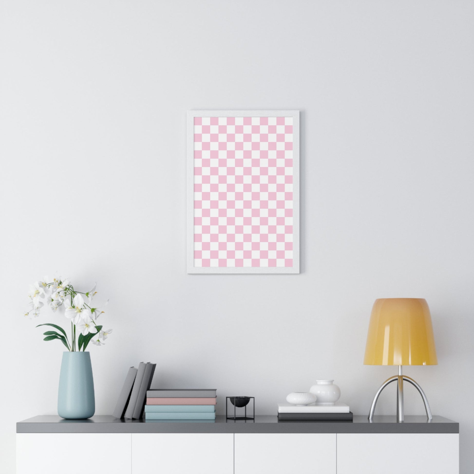 JAKKOUTTHEBXX Pink and White Checkered Framed Poster 2025