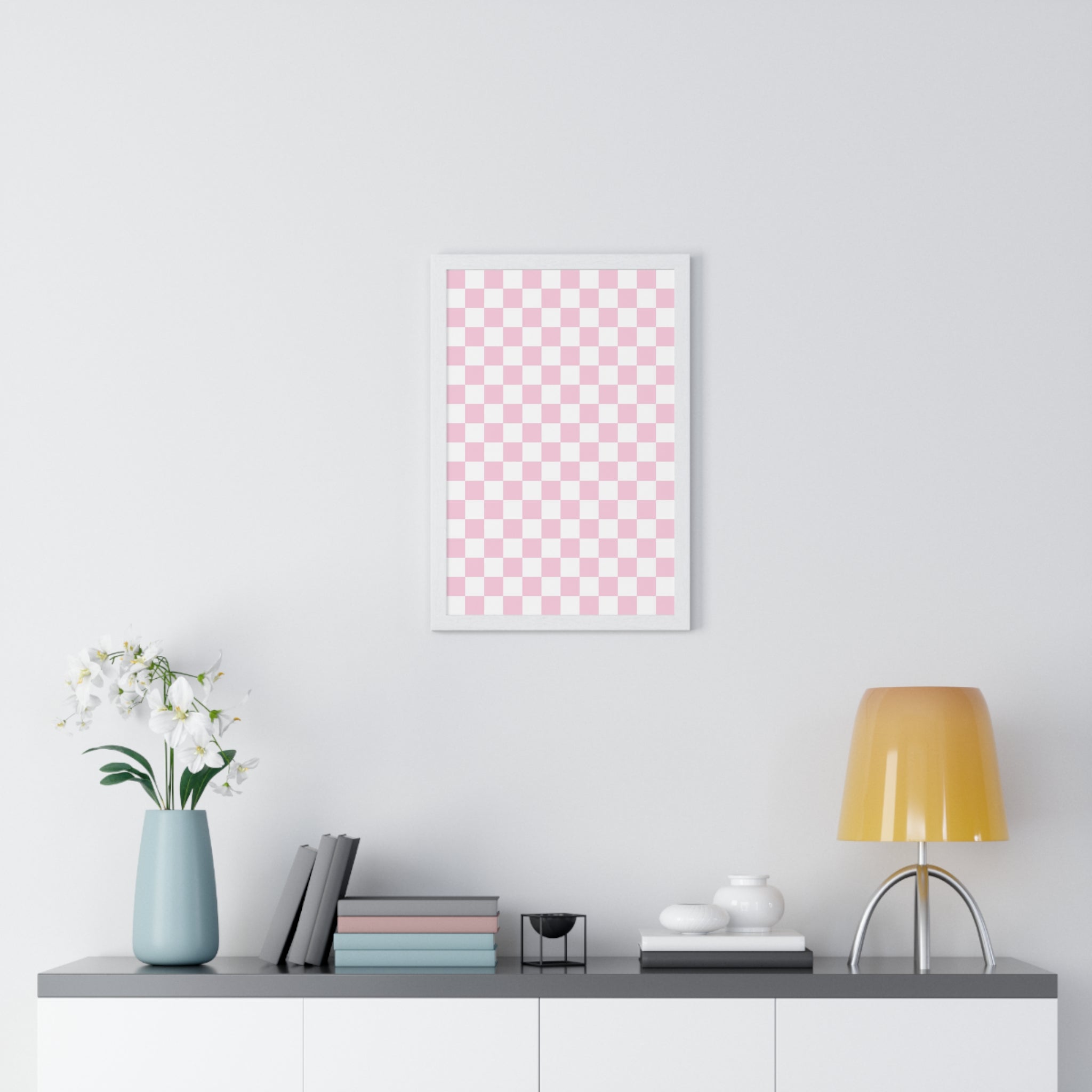 JAKKOUTTHEBXX Pink and White Checkered Framed Poster 2025