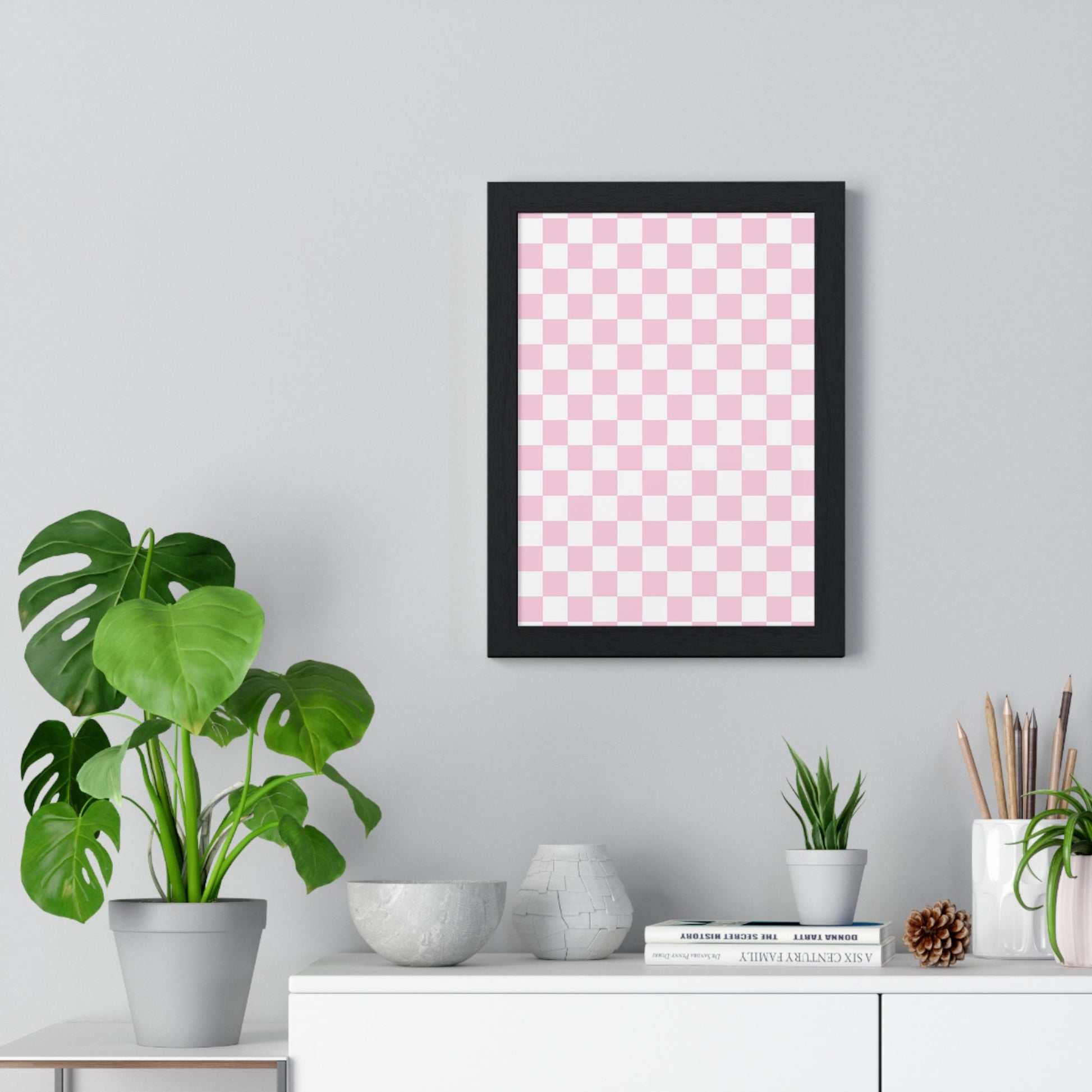 JAKKOUTTHEBXX Pink and White Checkered Framed Poster 2025