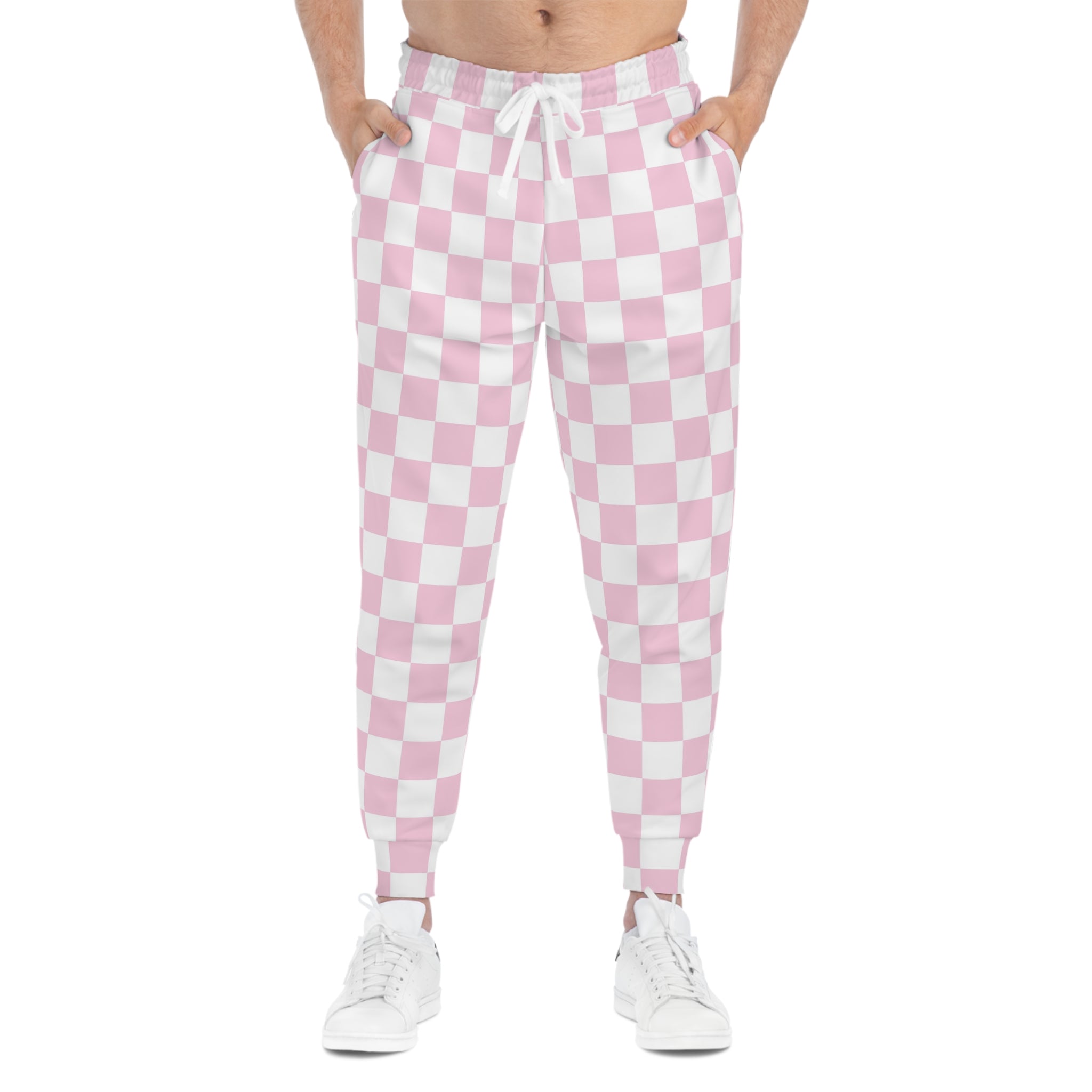 Pink and White Checkered Joggers, Artsulli - Art is Long, Life is Short, All Over Prints, , , , , , , 