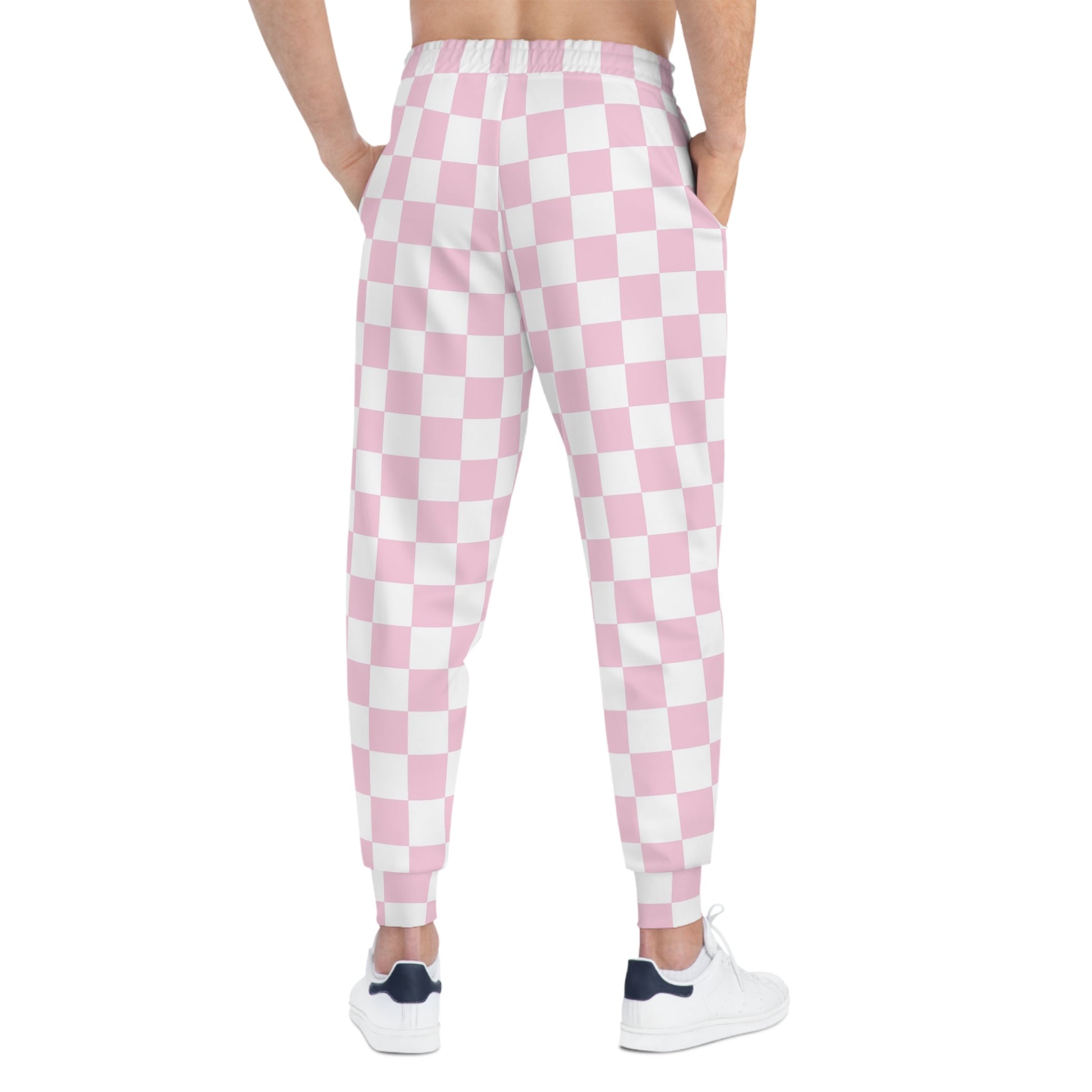 Pink and White Checkered Joggers, Artsulli - Art is Long, Life is Short, All Over Prints, , , , , , , 