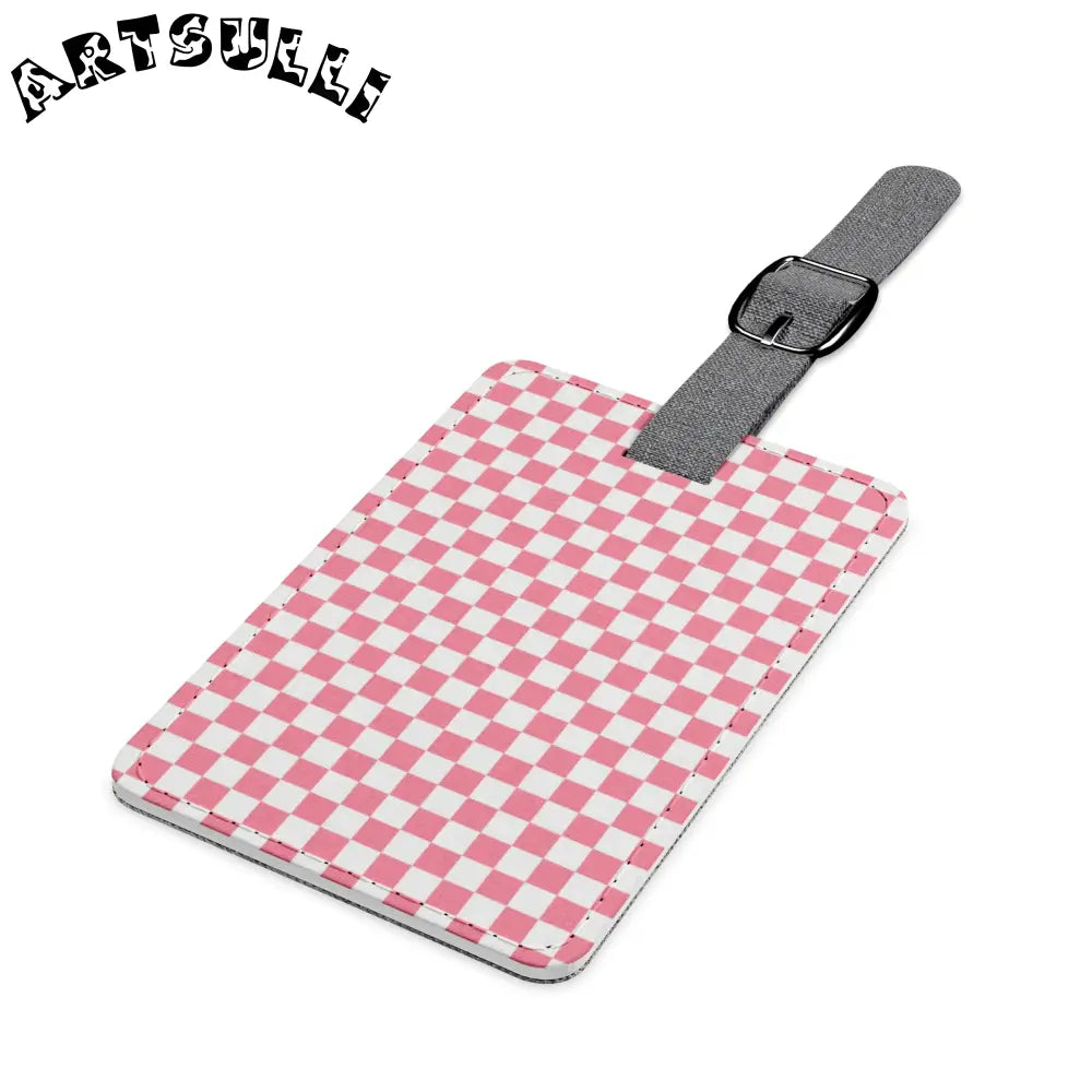 Pink and White Checkered Luggage Tag, Artsulli - Art is Long, Life is Short, Accessories, , , , , , , 