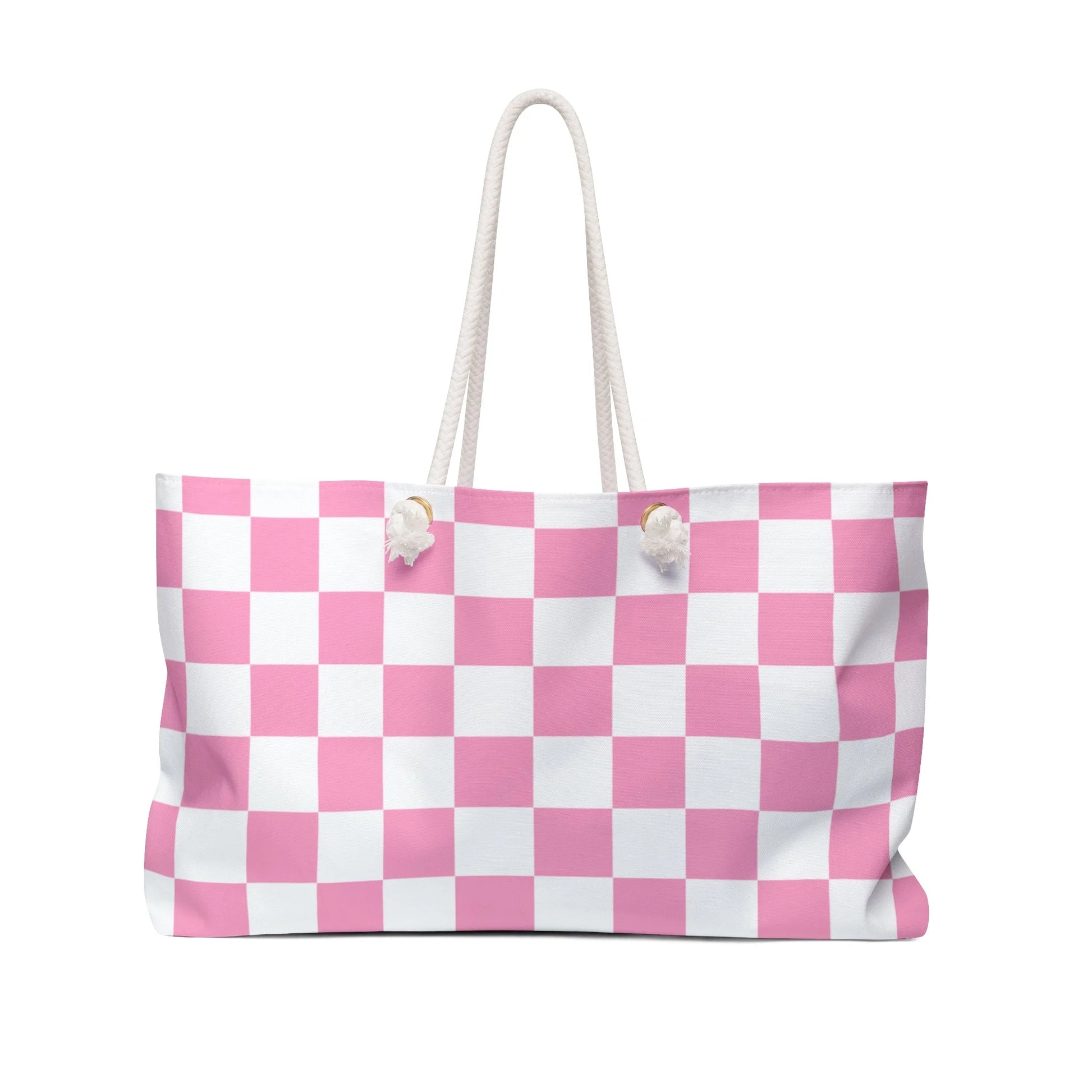 Pink and White Checkered Oversized Weekender Tote, Artsulli - Art is Long, Life is Short, Bags, Size, 24" × 13", , , , , 25833870364089097594