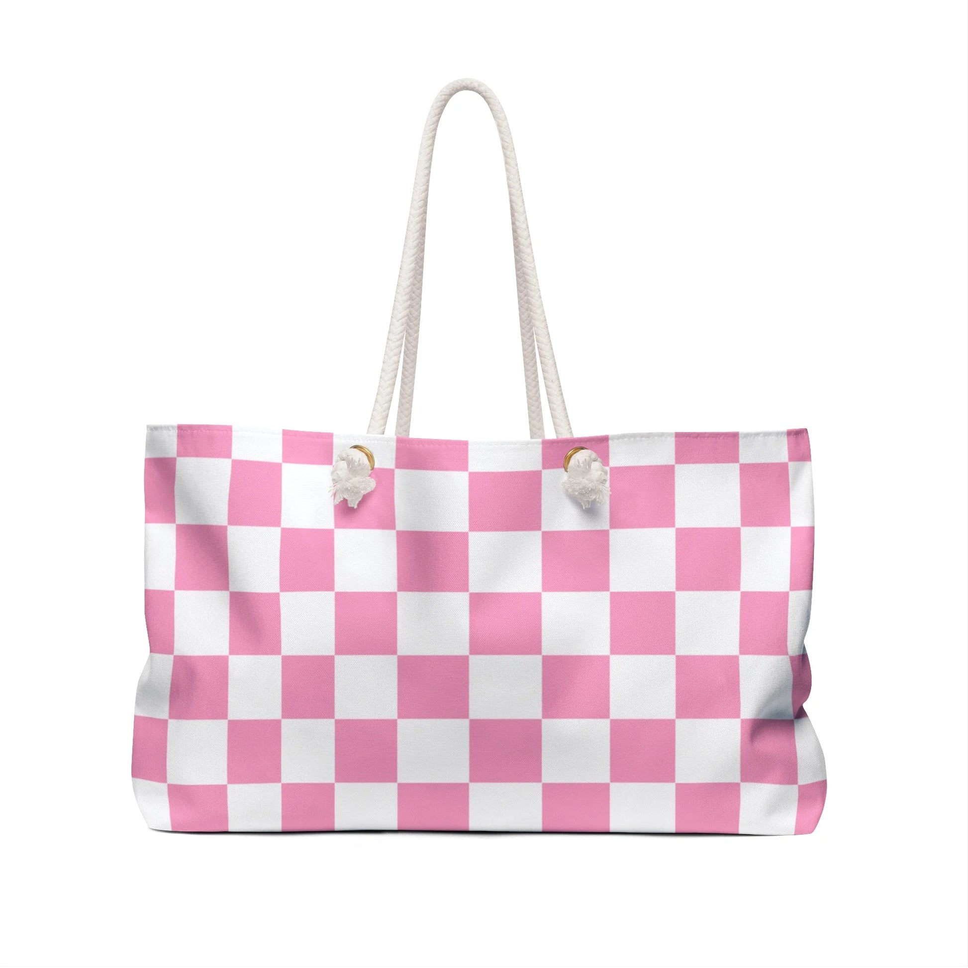 Pink and White Checkered Oversized Weekender Tote, Artsulli - Art is Long, Life is Short, Bags, , , , , , , 