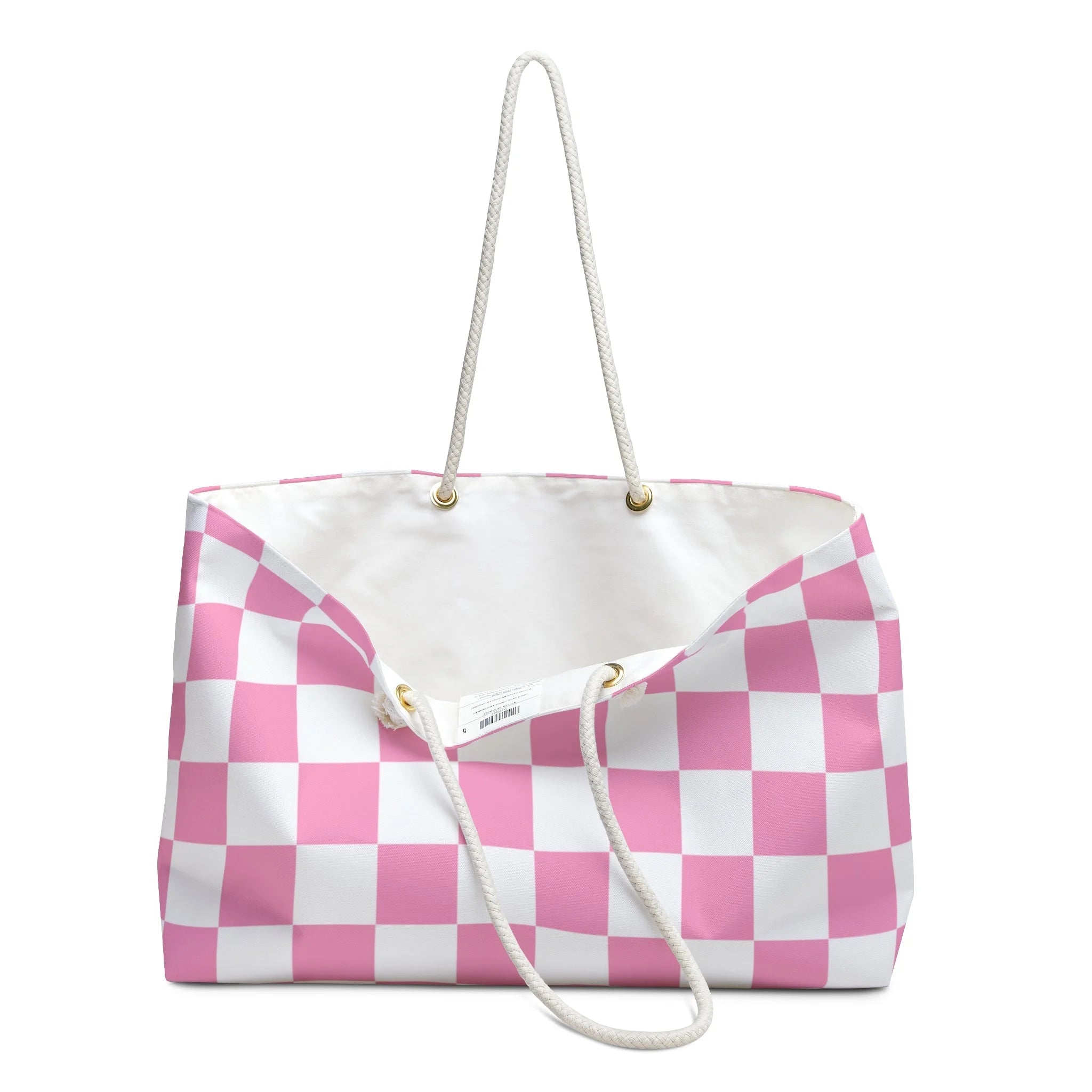 Pink and White Checkered Oversized Weekender Tote, Artsulli - Art is Long, Life is Short, Bags, , , , , , , 