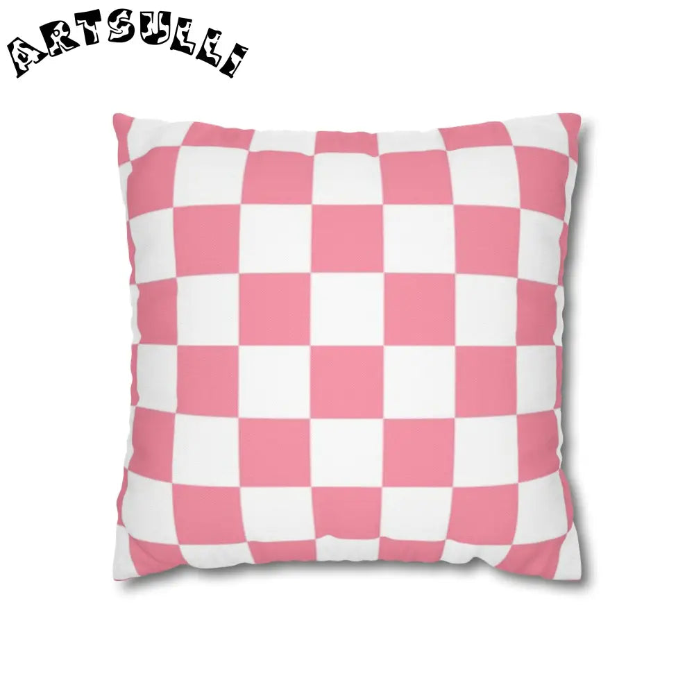 Pink and White Checkered Pillowcase, Artsulli - Art is Long, Life is Short, Home Decor, Size, 16" × 16", , , , , 72255949602413723383