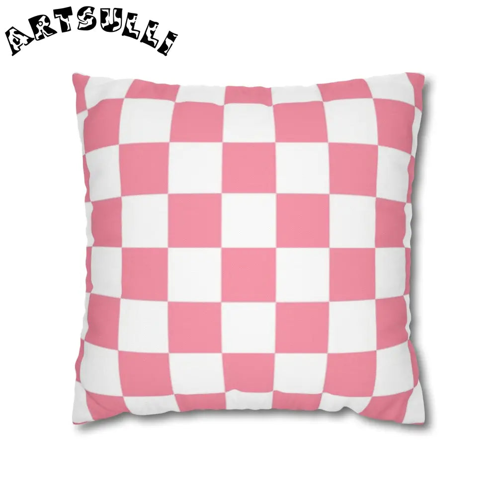 Pink and White Checkered Pillowcase, Artsulli - Art is Long, Life is Short, Home Decor, Size, 18" × 18", , , , , 97594460430656000582