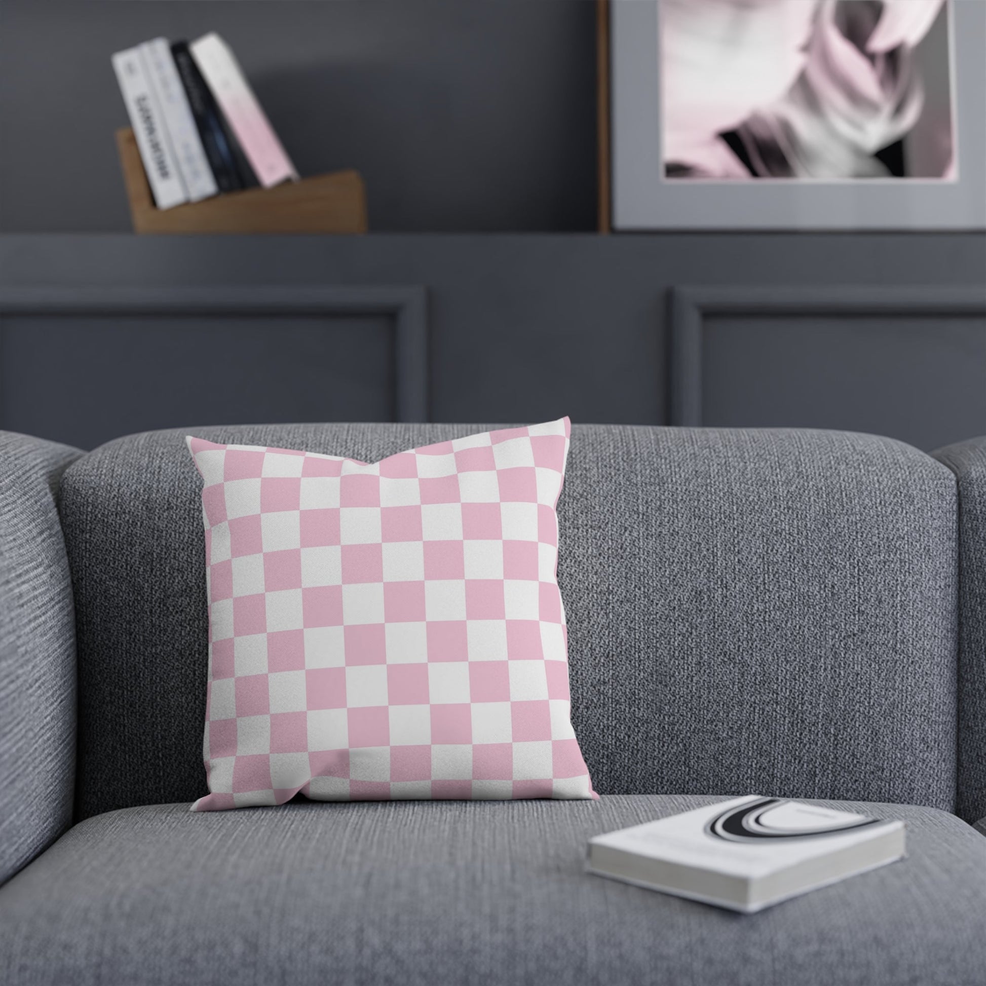JAKKOUTTHEBXX Pink and White Checkered Throw Pillow 2025