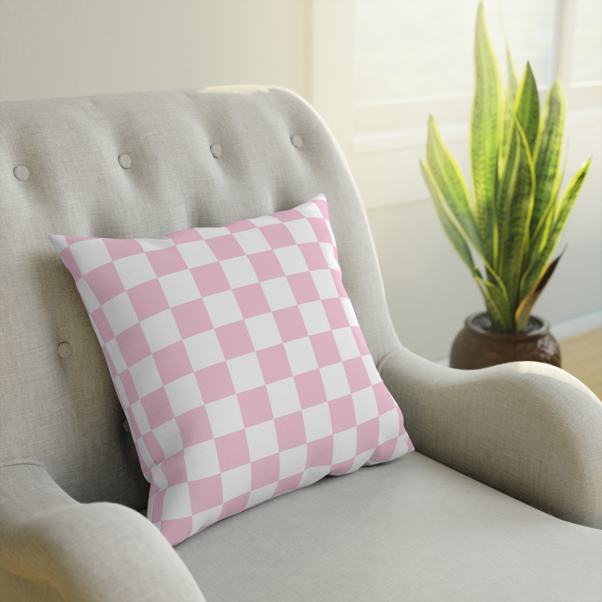 JAKKOUTTHEBXX Pink and White Checkered Throw Pillow 2025