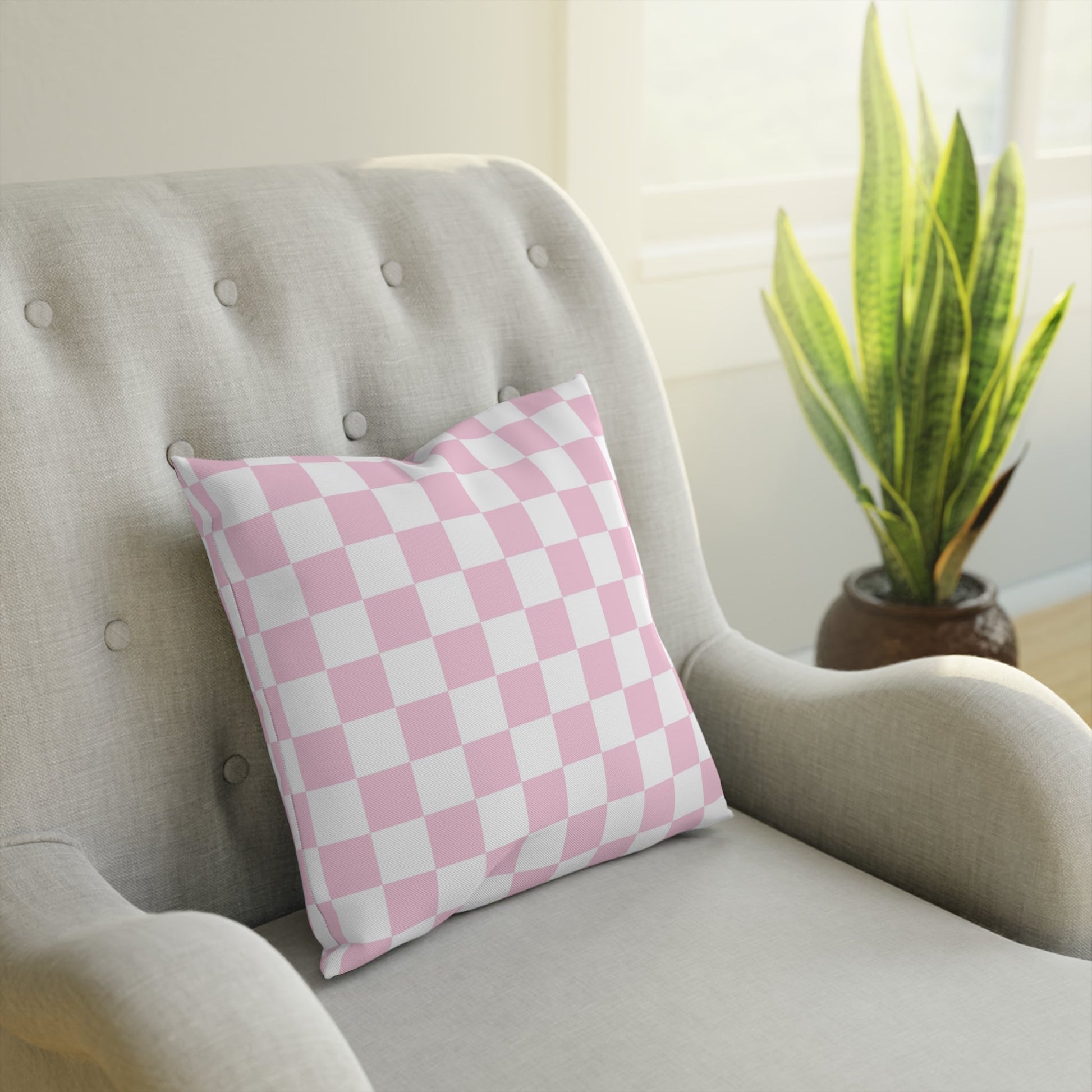 JAKKOUTTHEBXX Pink and White Checkered Throw Pillow 2025