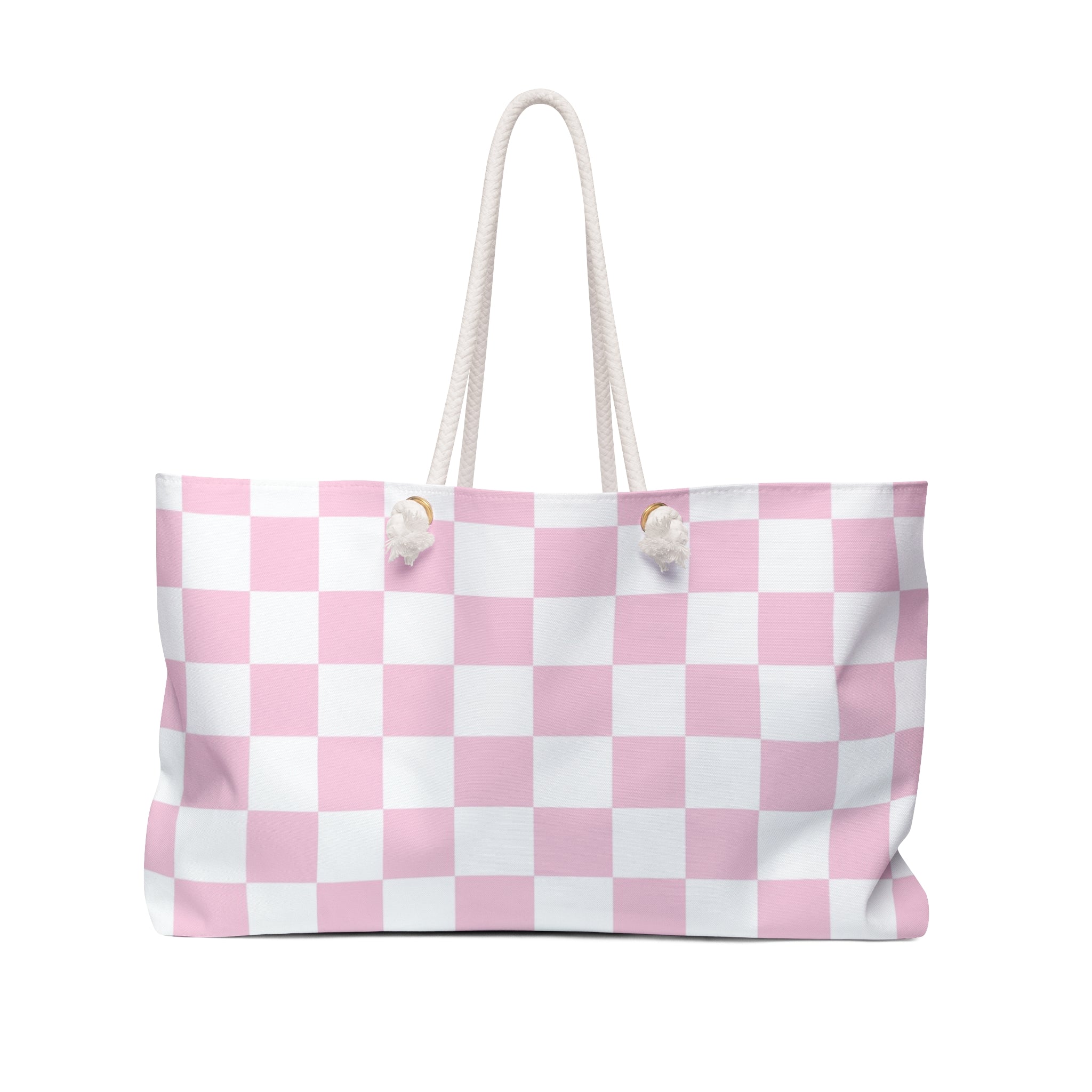 JAKKOUTTHEBXX Pink and White Checkered Weekender Tote 2025