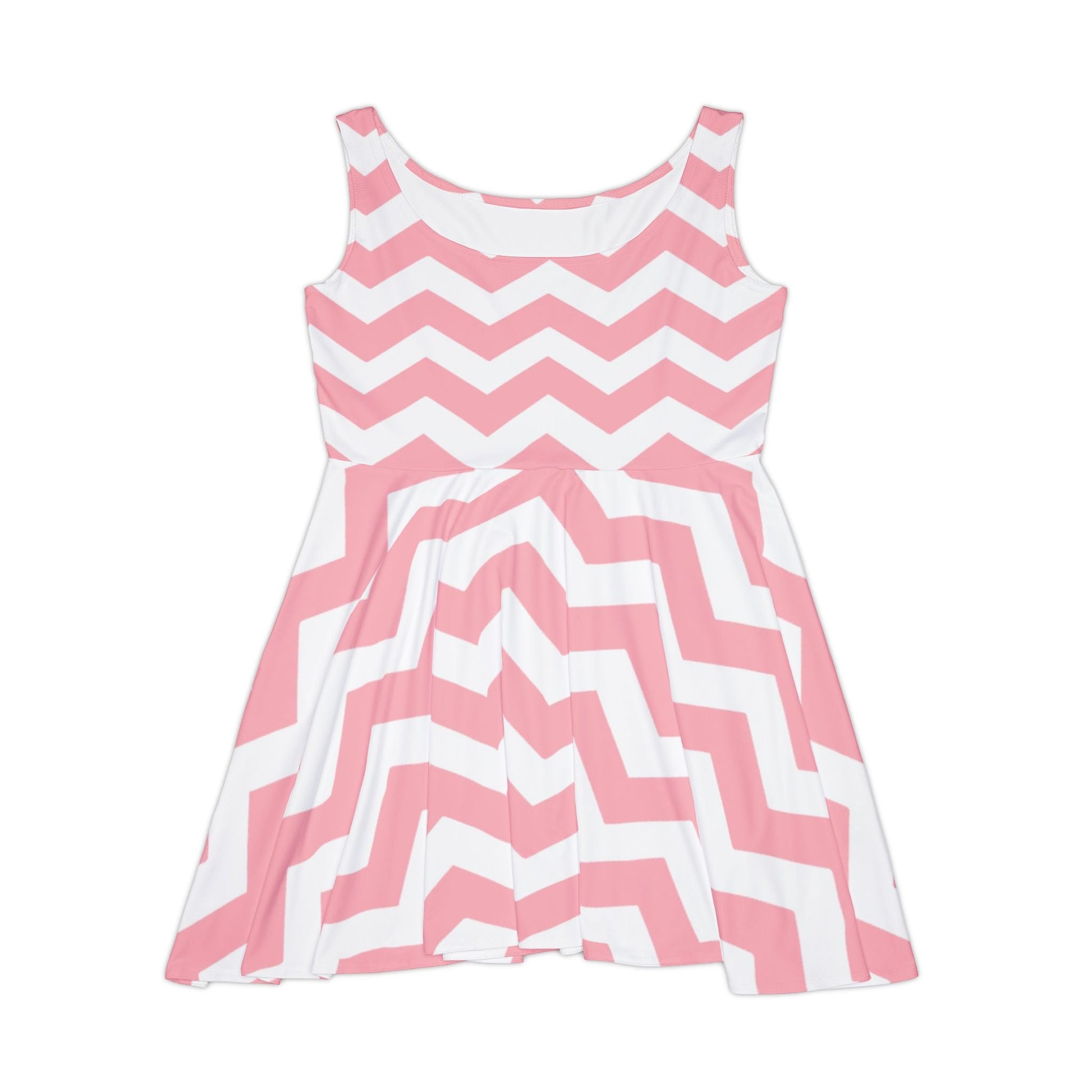 Pink and White Chevron Skater Dress, Artsulli - Art is Long, Life is Short, All Over Prints, Size, XS, , , , , 28427781063921478603