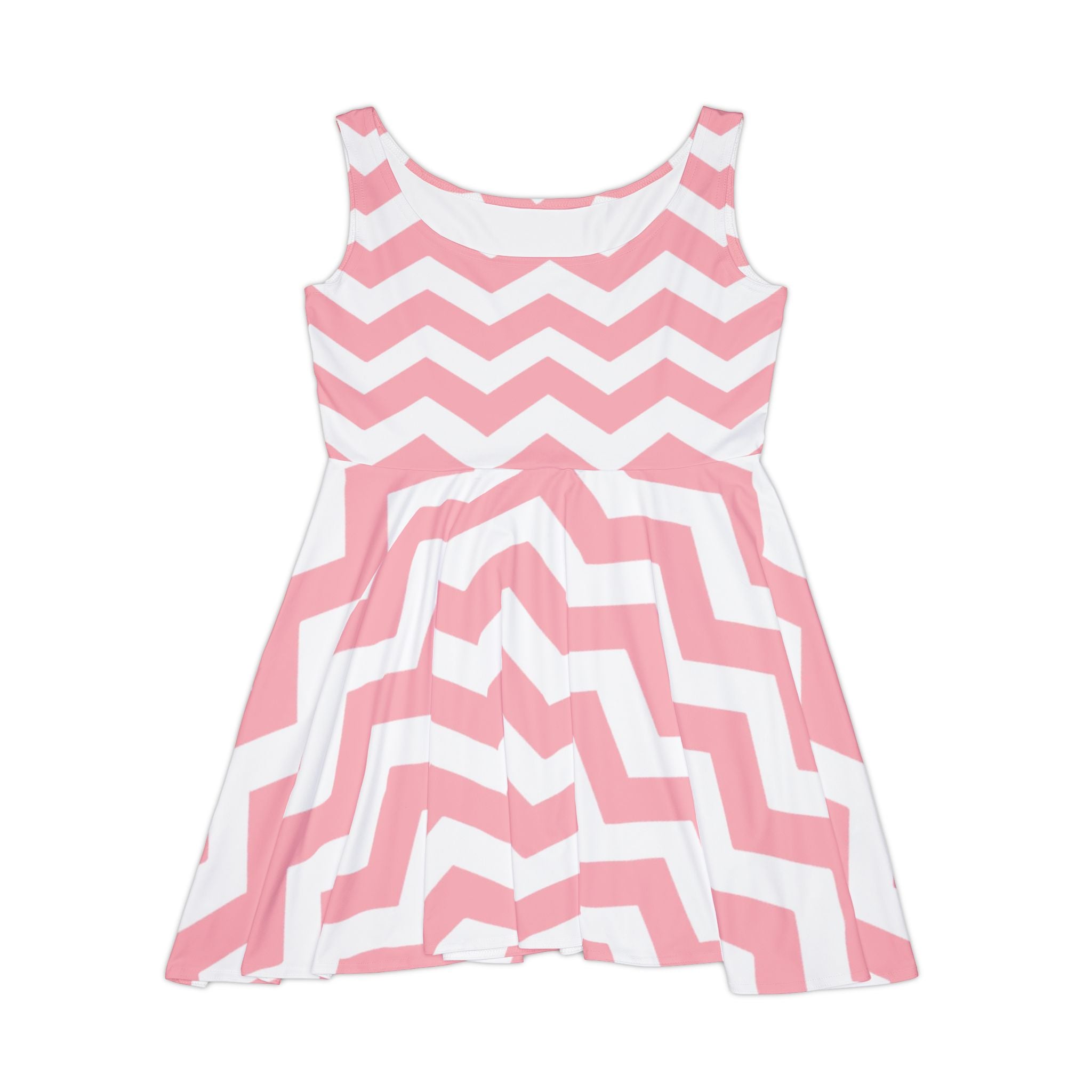 Pink and White Chevron Skater Dress, Artsulli - Art is Long, Life is Short, All Over Prints, Size, XS, , , , , 28427781063921478603