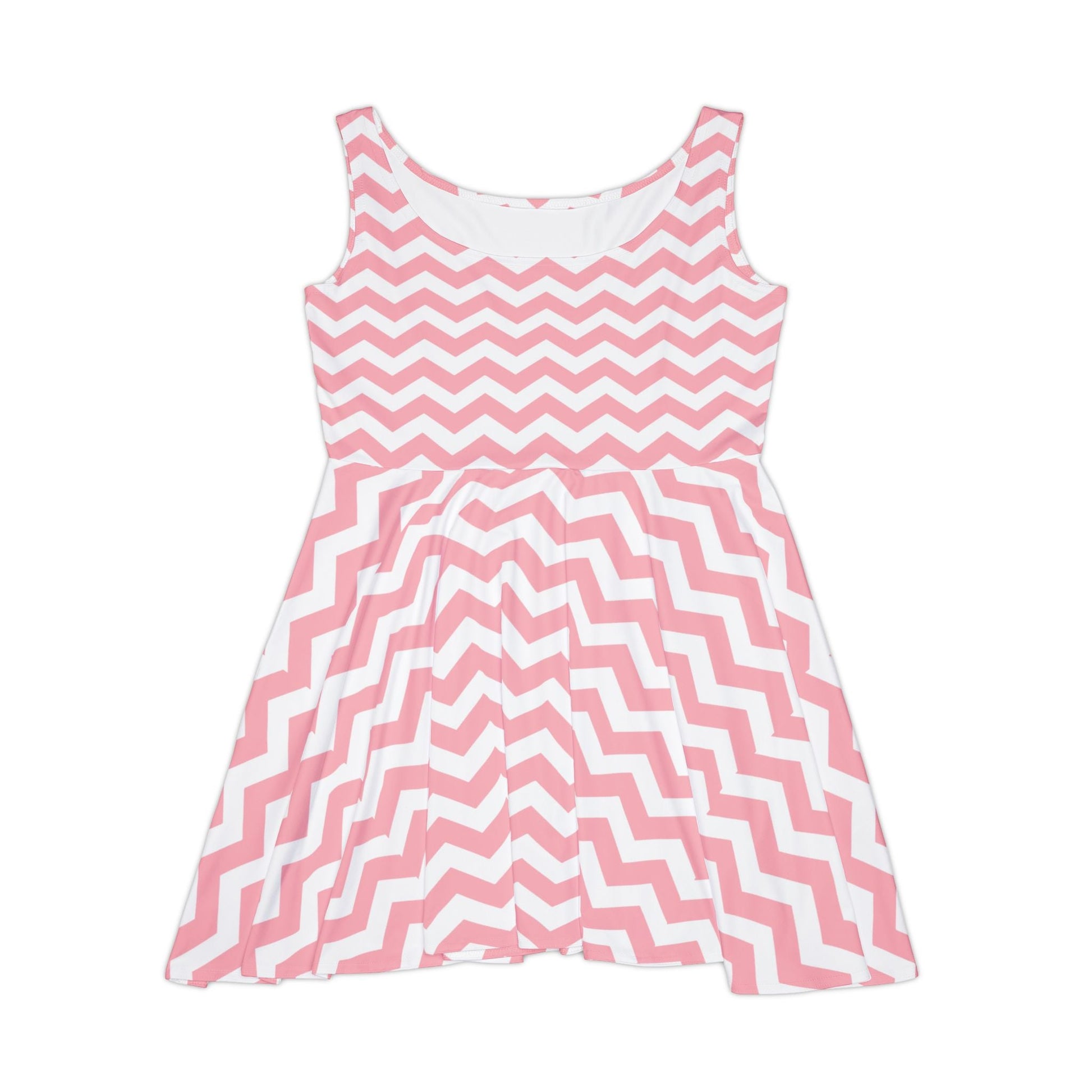 Pink and White Chevron Skater Dress, Artsulli - Art is Long, Life is Short, All Over Prints, Size, XS, , , , , 24122963414908423668