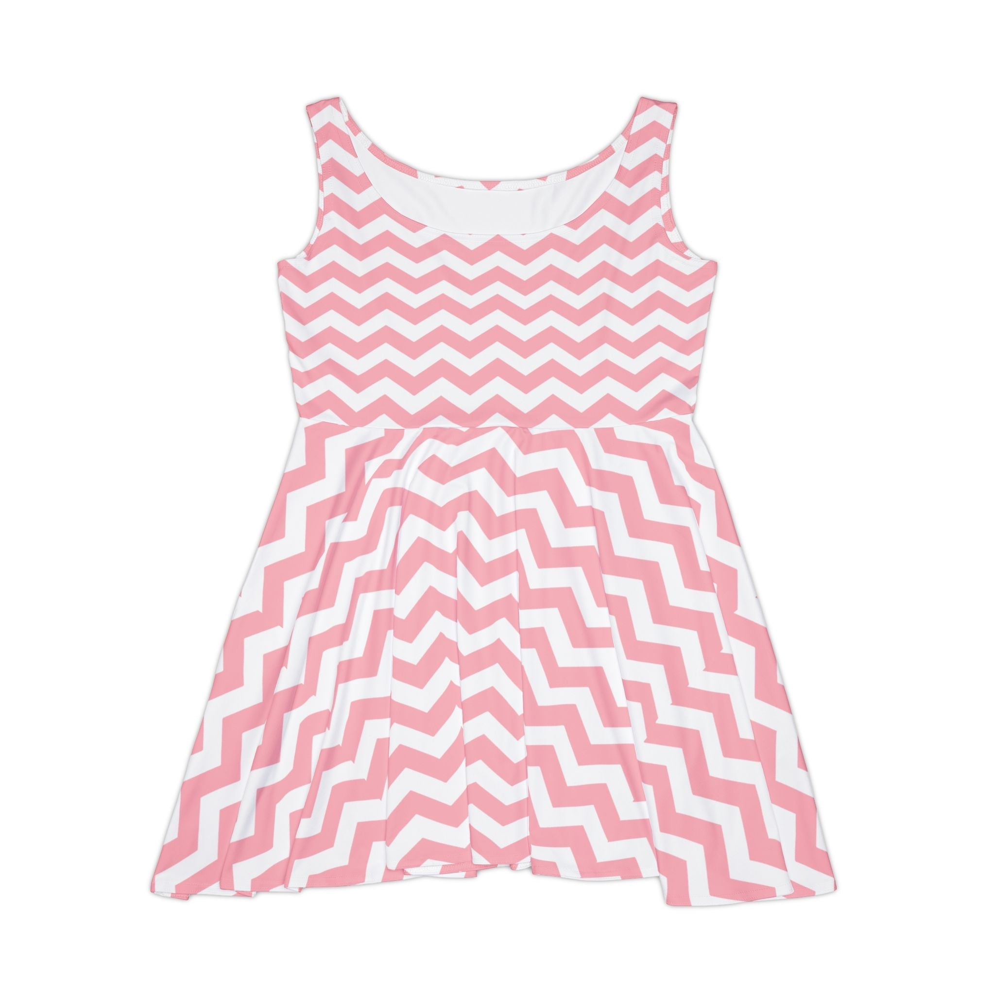 Pink and White Chevron Skater Dress, Artsulli - Art is Long, Life is Short, All Over Prints, Size, XS, , , , , 24122963414908423668