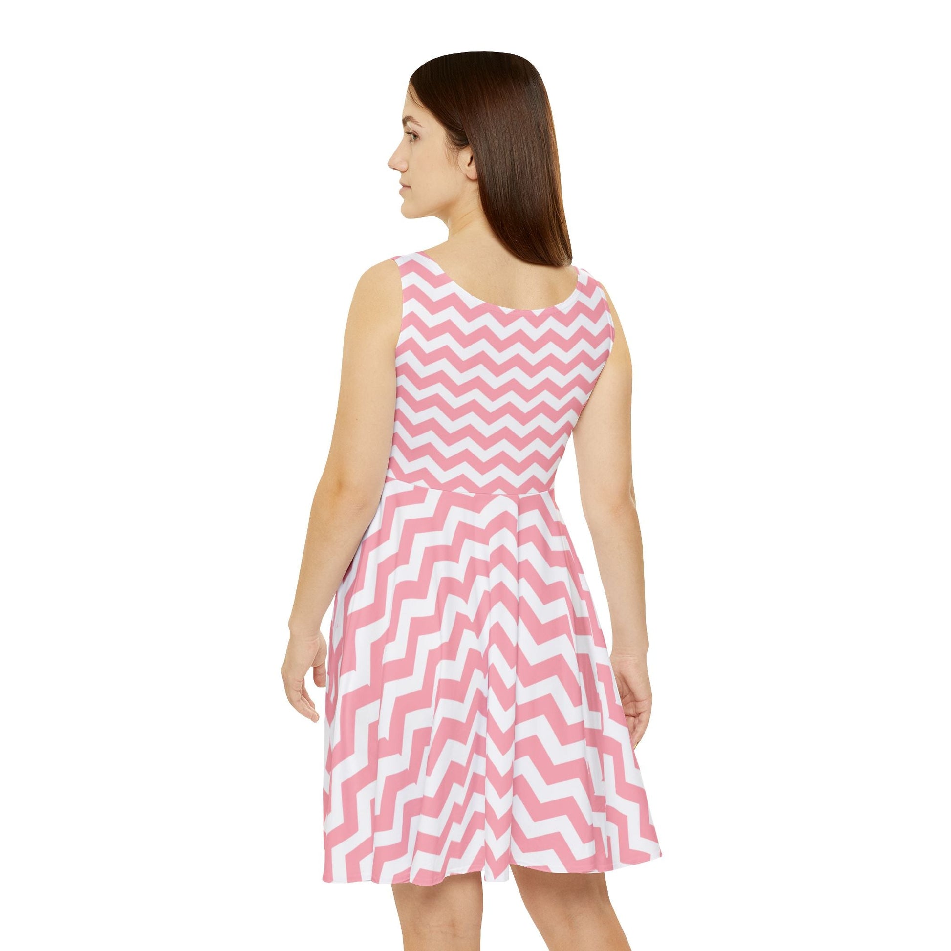 Pink and White Chevron Skater Dress, Artsulli - Art is Long, Life is Short, All Over Prints, , , , , , , 