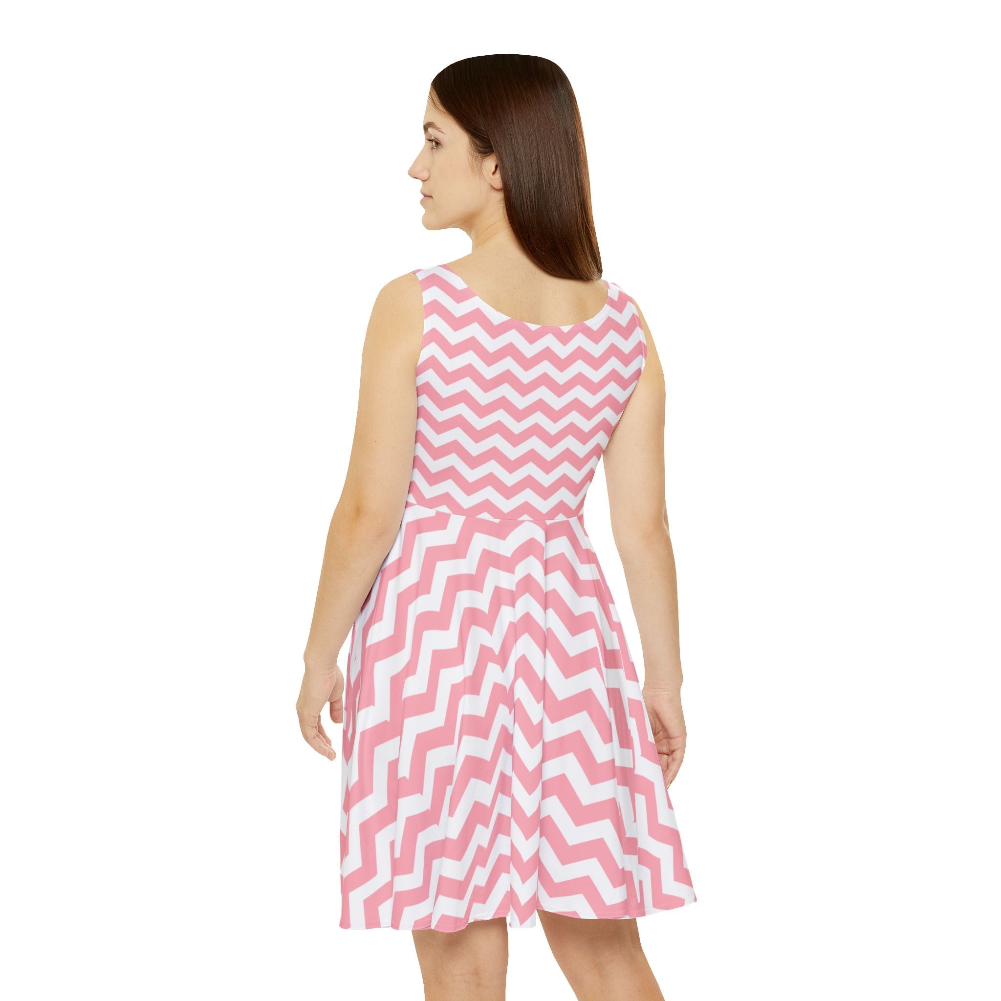 Pink and White Chevron Skater Dress, Artsulli - Art is Long, Life is Short, All Over Prints, , , , , , , 