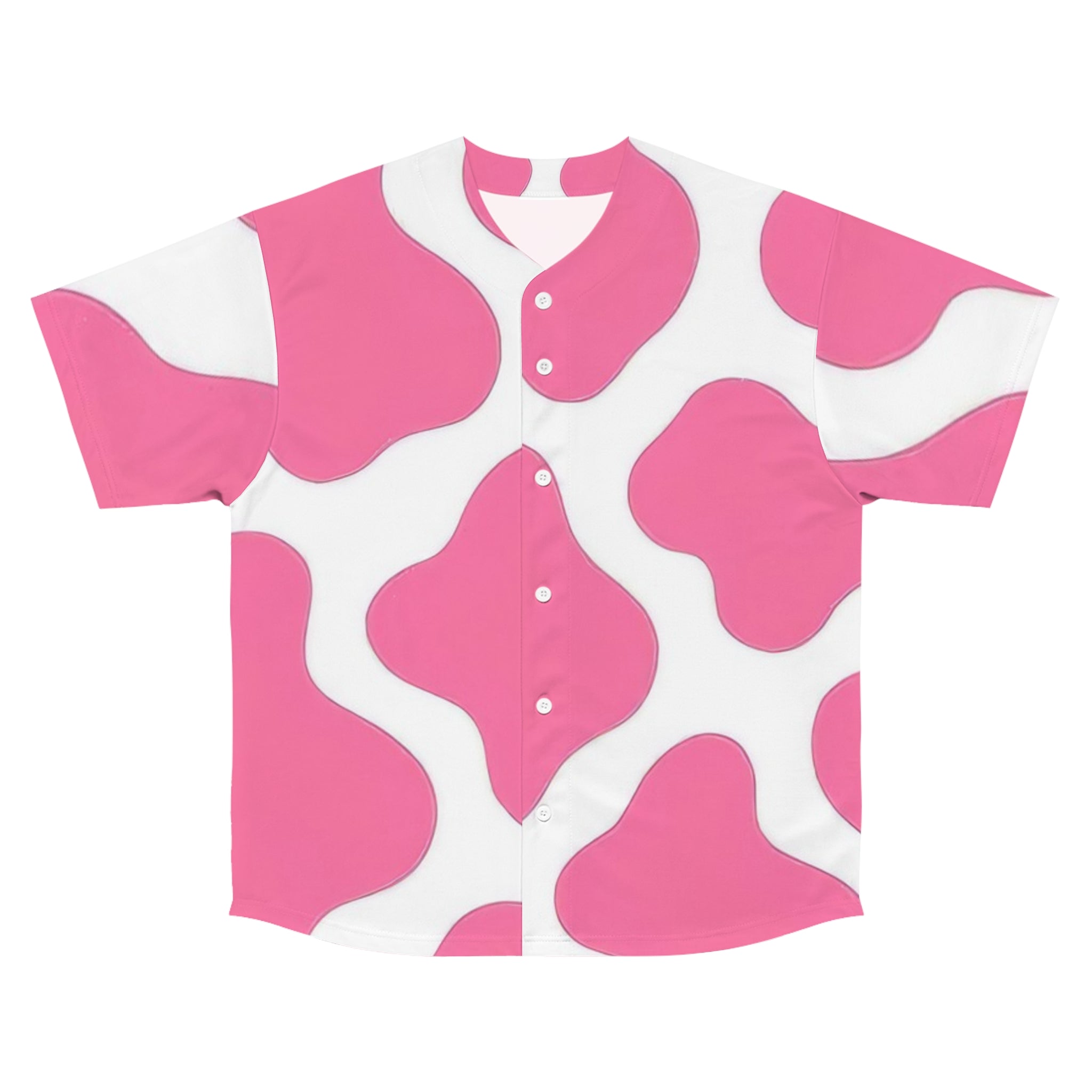 Printify Pink and White Cow Print Baseball Jersey 2025