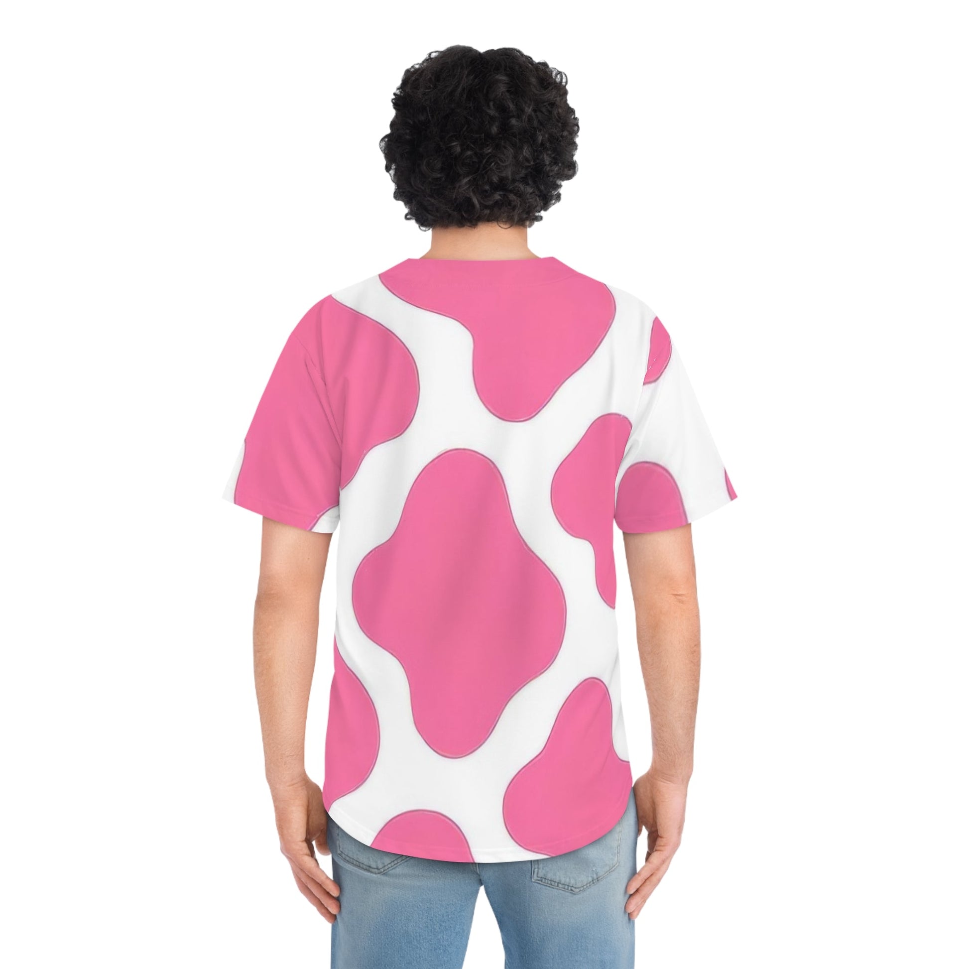 Printify Pink and White Cow Print Baseball Jersey 2025