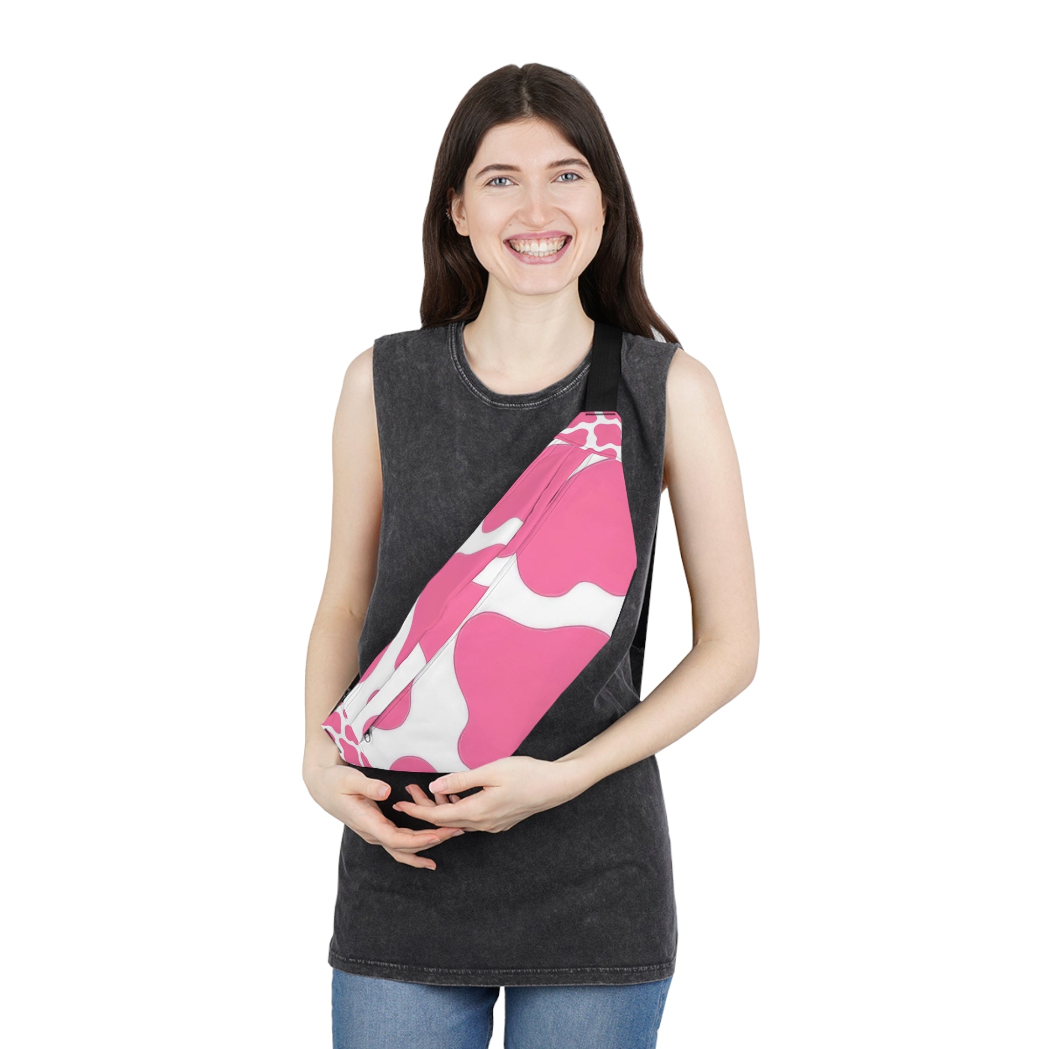 Pink and White Cow Print Fanny Pack, Artsulli - Art is Long, Life is Short, Bags, , , , , , , 