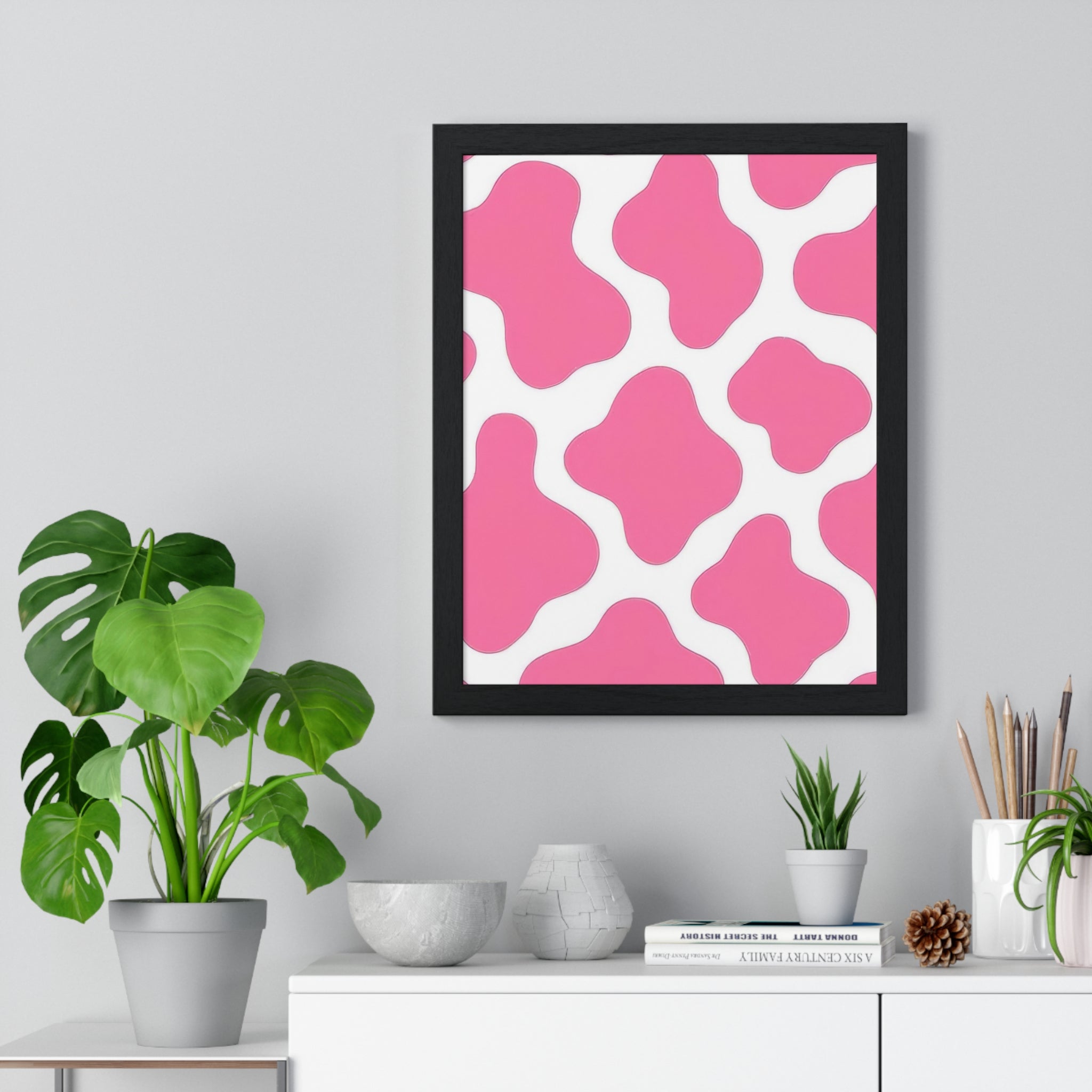 Printify Pink and White Cow Print Framed Poster 2025